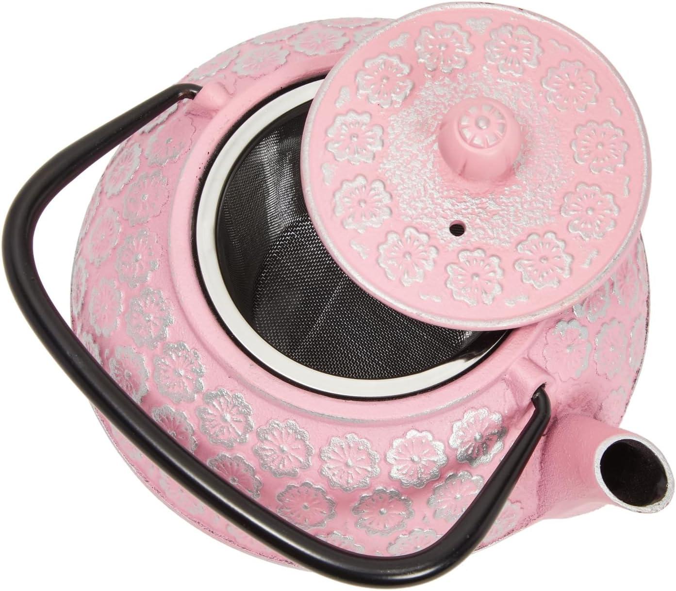 Juvale Green Cast Iron Floral Teapot Kettle with Stainless Steel Infuser Set, Japanese Tea Pot for Kitchen Pantry, 34 oz