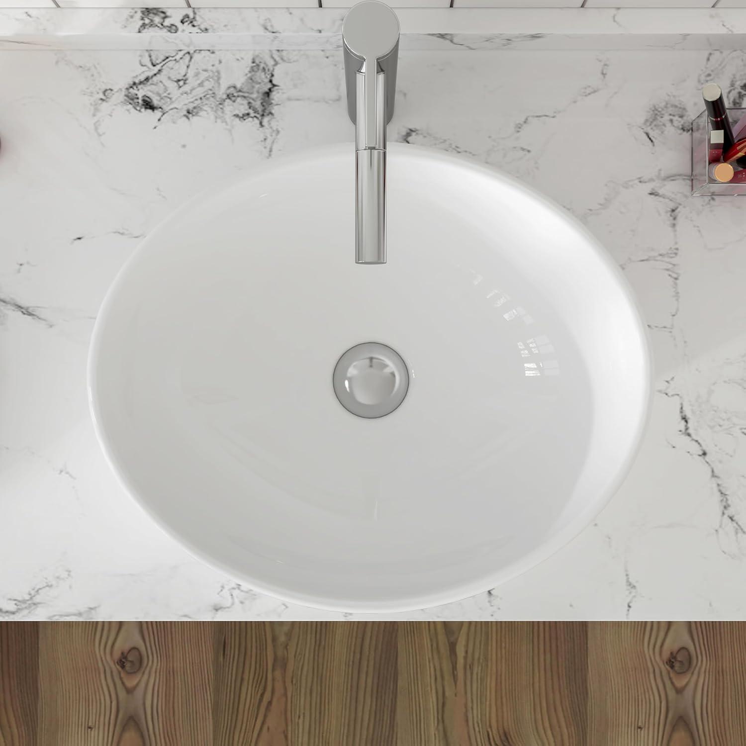 MEJE 16x13-inch Oval White Ceramic Vessel Sink,Modern Egg Shape Bowl, Above Counter Bathroom Vanity Sink