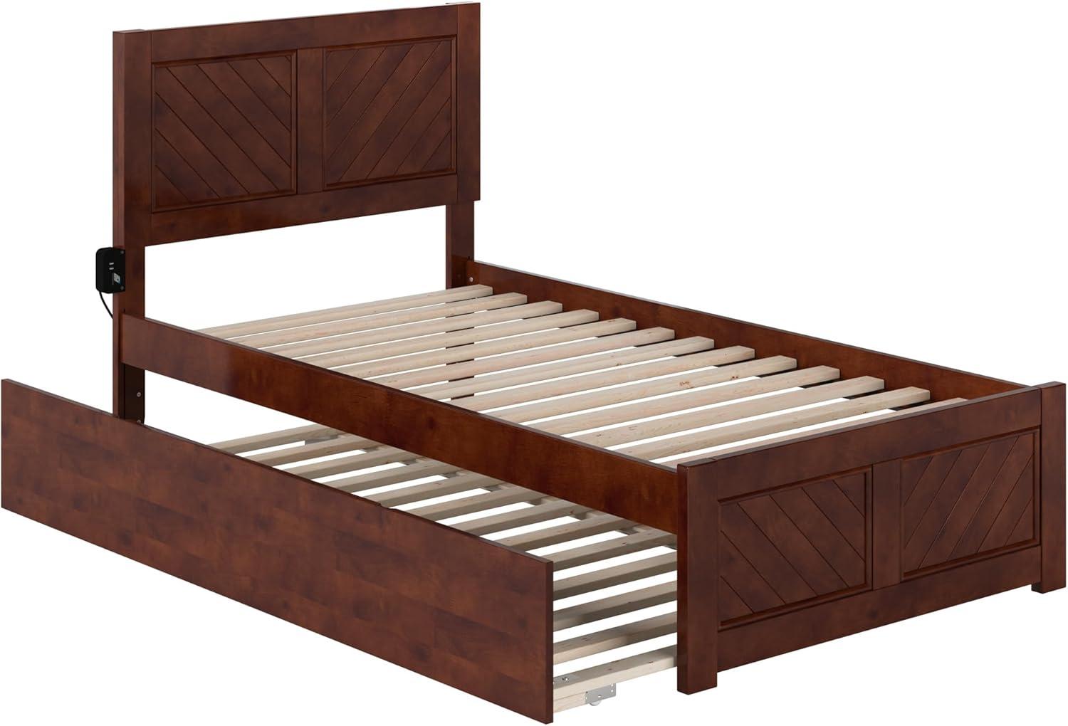 Walnut Full Platform Bed with Trundle and USB Charger