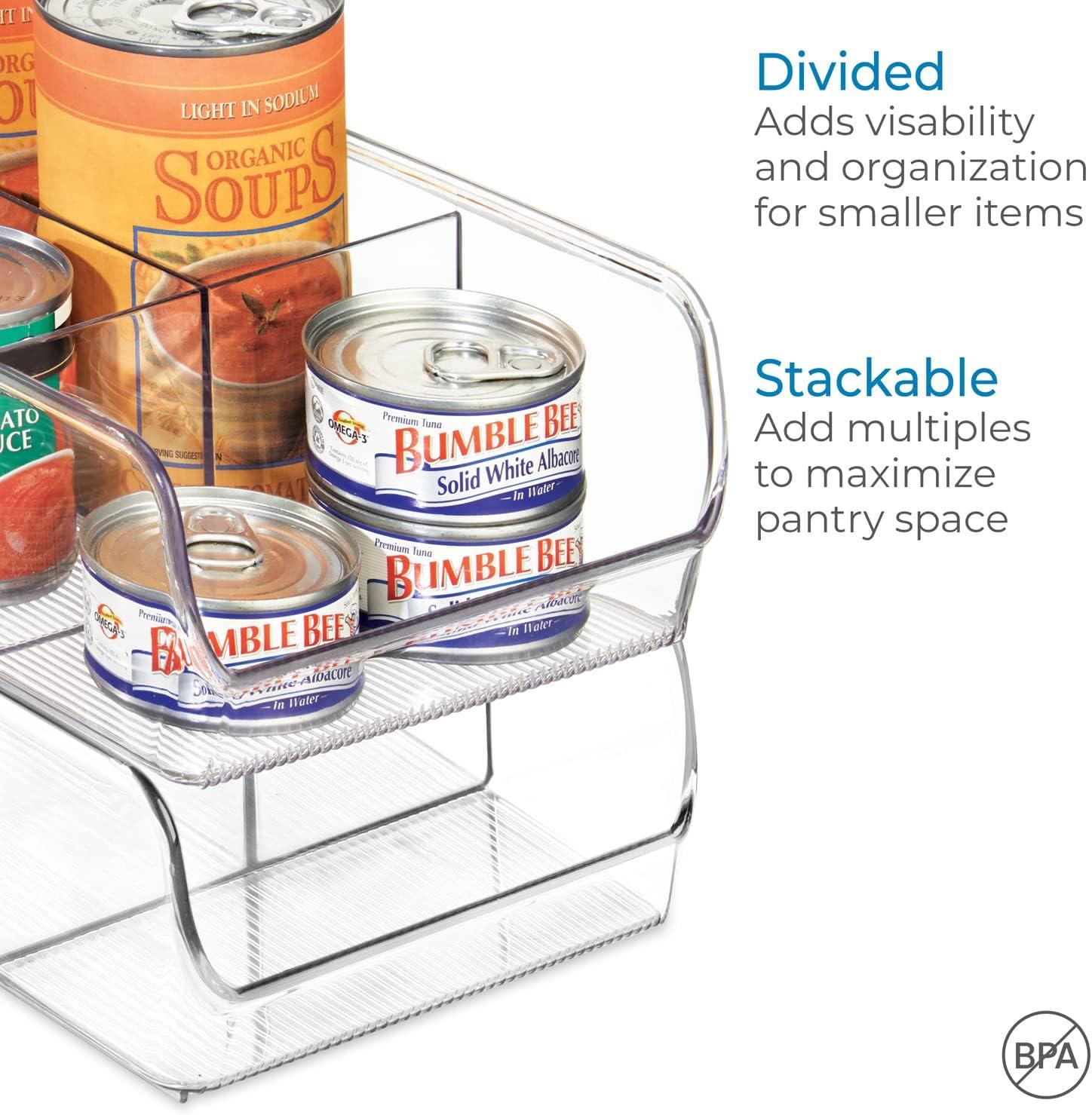 iDesign Linus Plastic Fridge and Freezer Divided Storage Organizer Bin, Container for Food, Drinks, Snacks, Produce Organization, 11" x 7" x 3.5", Clear