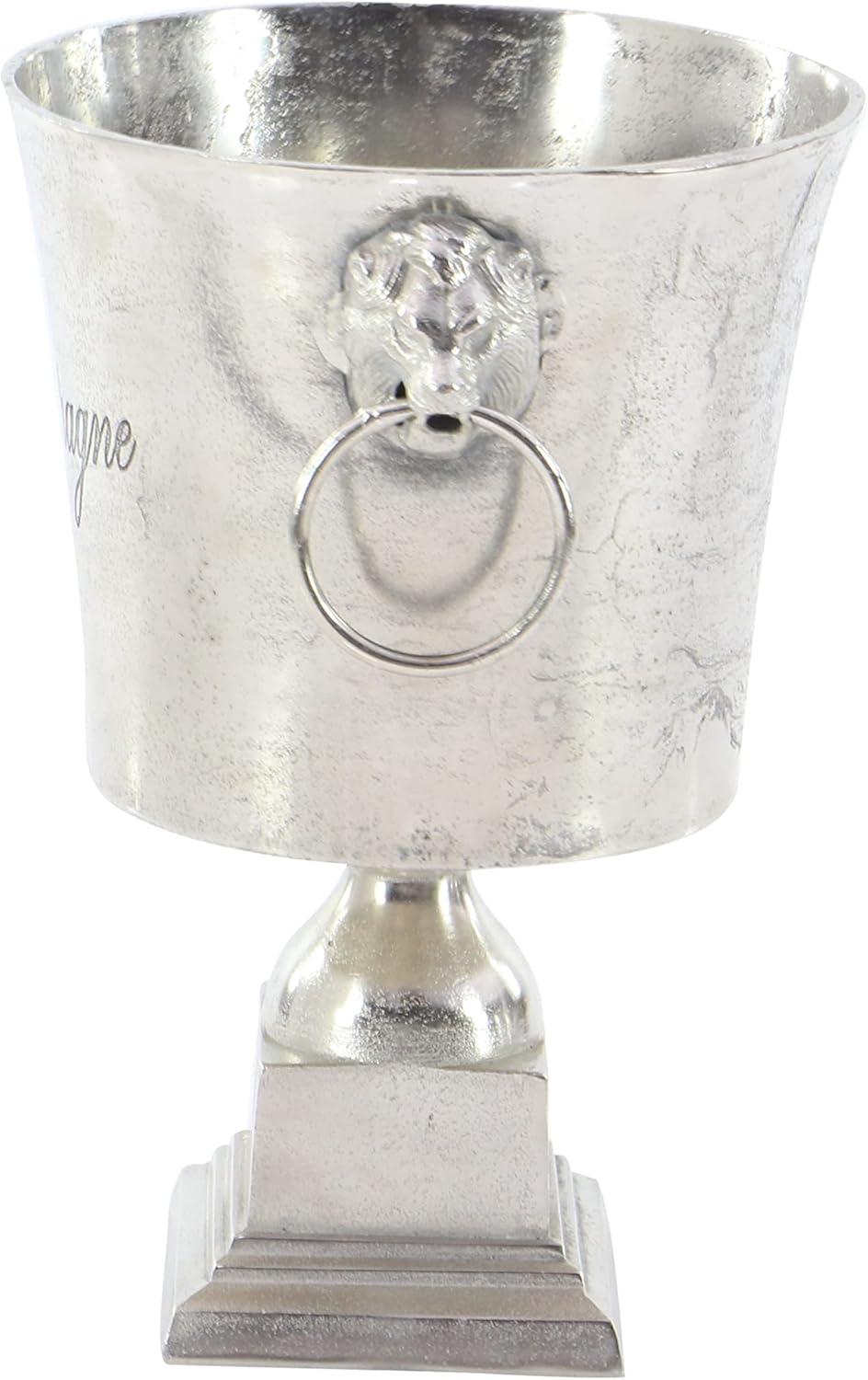 DecMode Round Aluminum 2 Bottles Silver Ice Bucket with Champagne Text