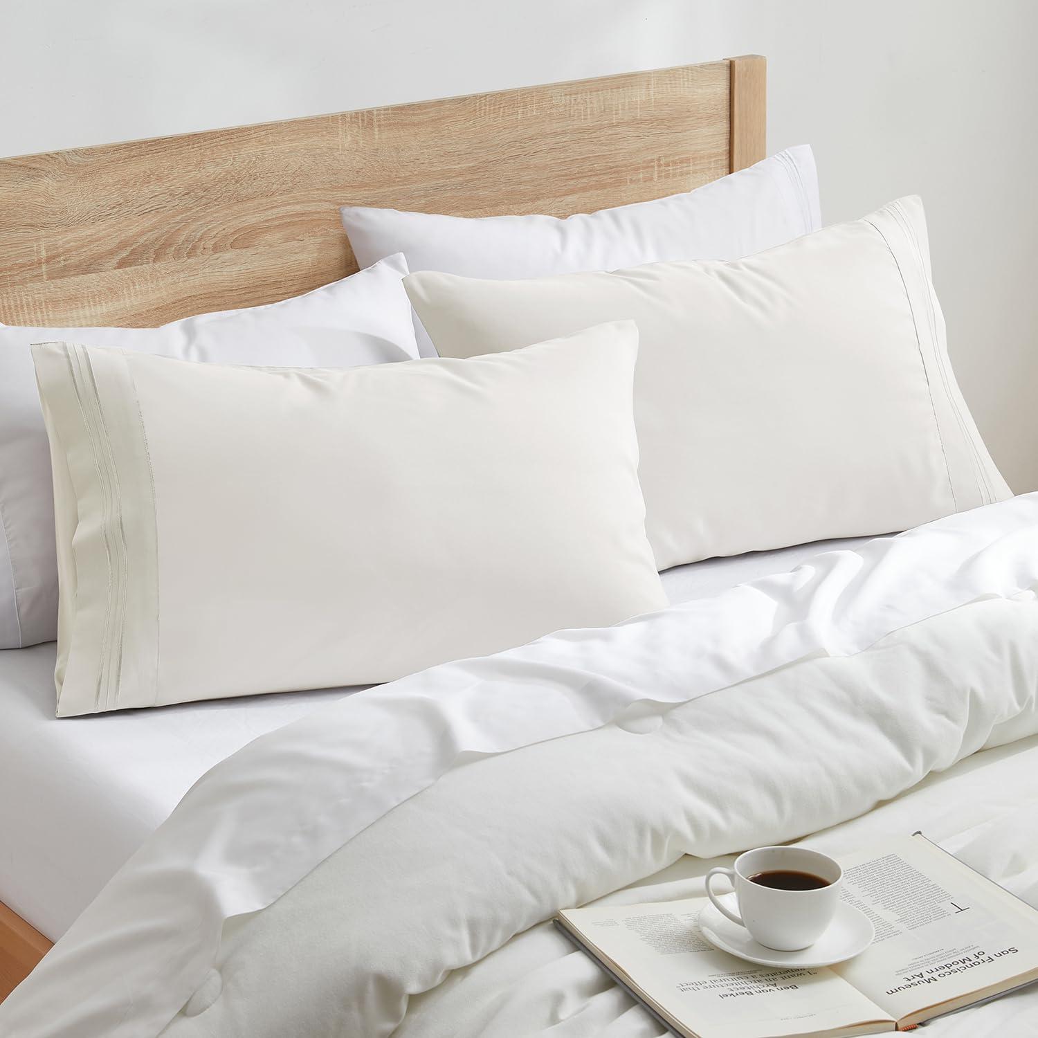 Nestl Luxury Soft Microfiber Standard/Queen Size Pillowcases, Set of 2, Off White