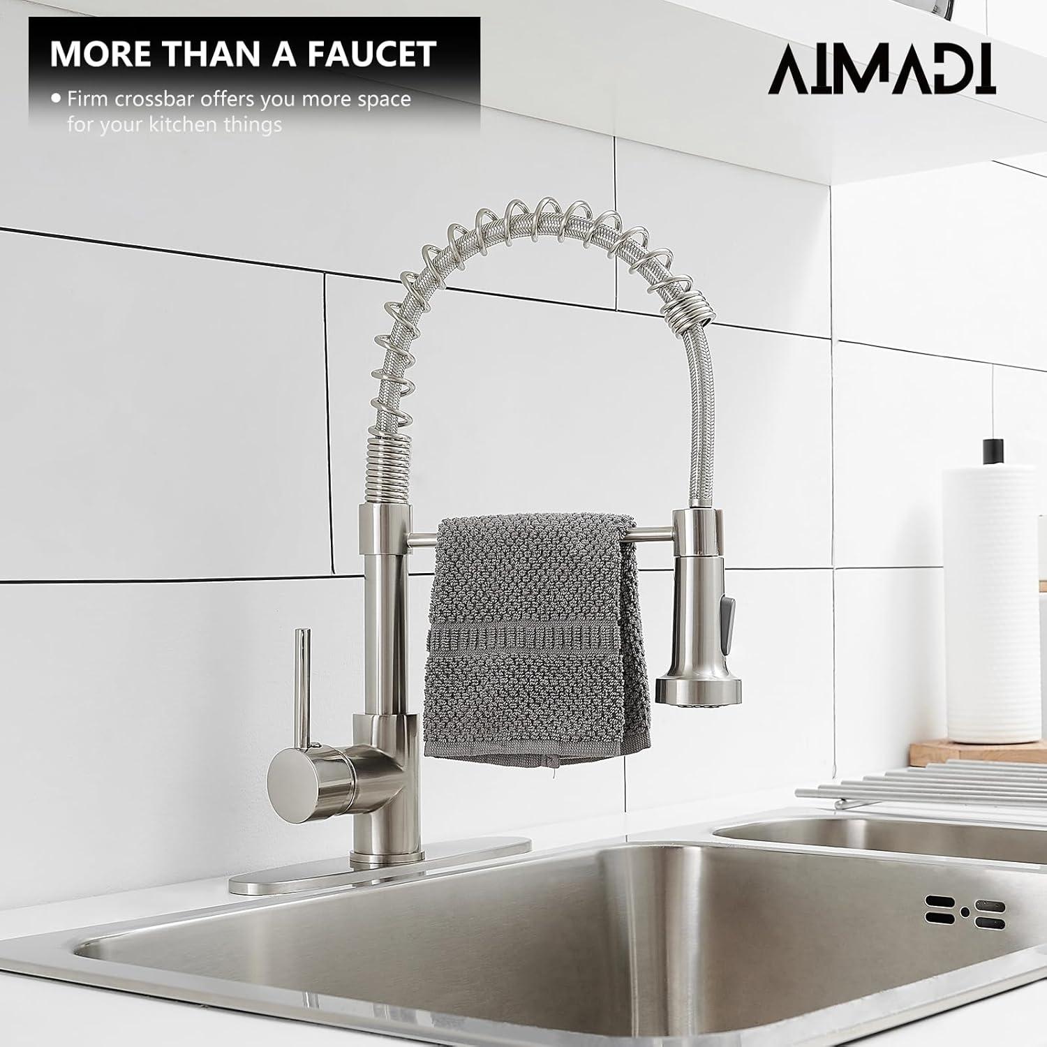 Fairub MAMCPM Brushed Nickel Kitchen Faucet With Pull Down Sprayer, Stainless Steel Kitchen Sink Faucets