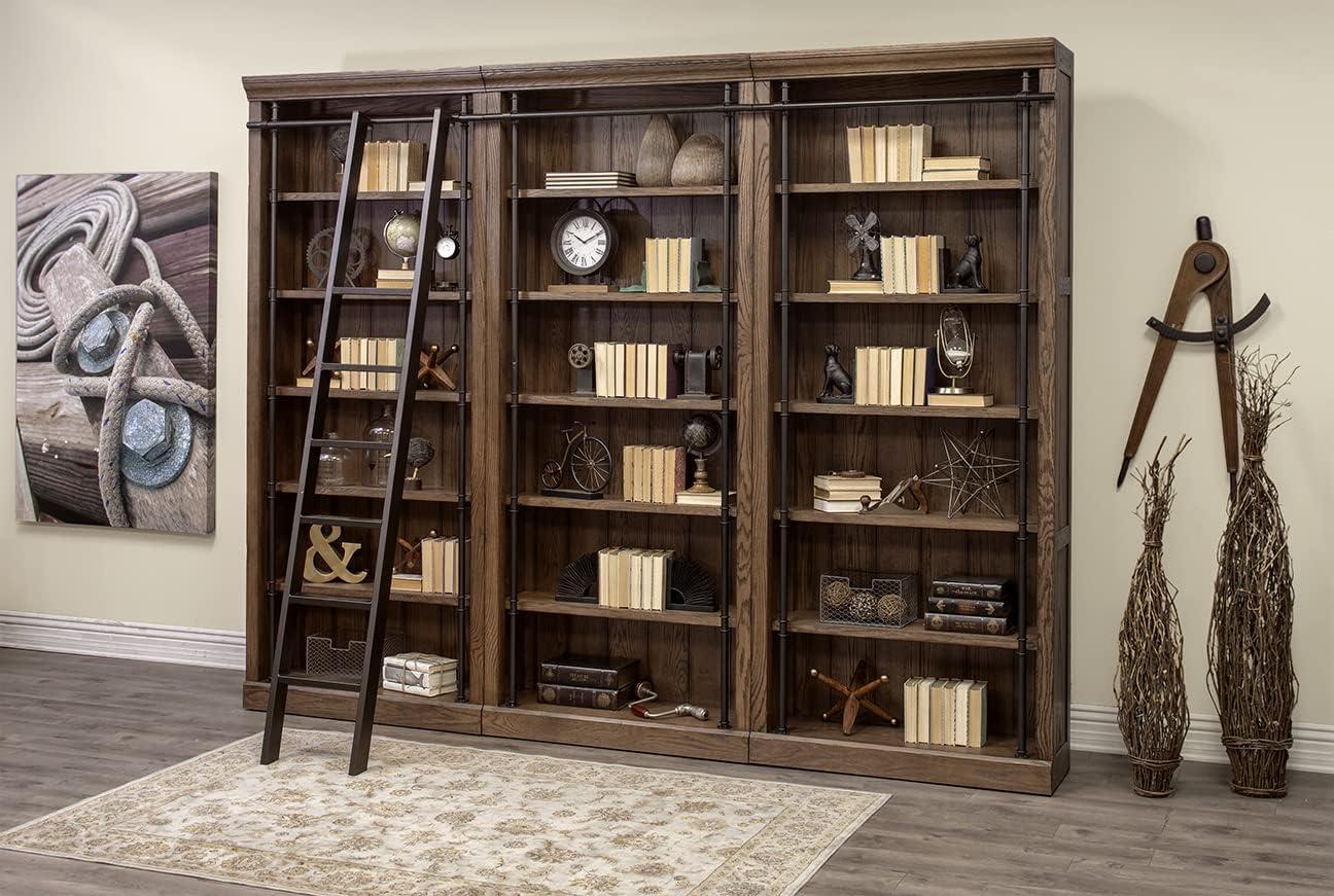 Avondale 8' Tall Bookcase Wall With Ladder Storage Organizer Display  Brown