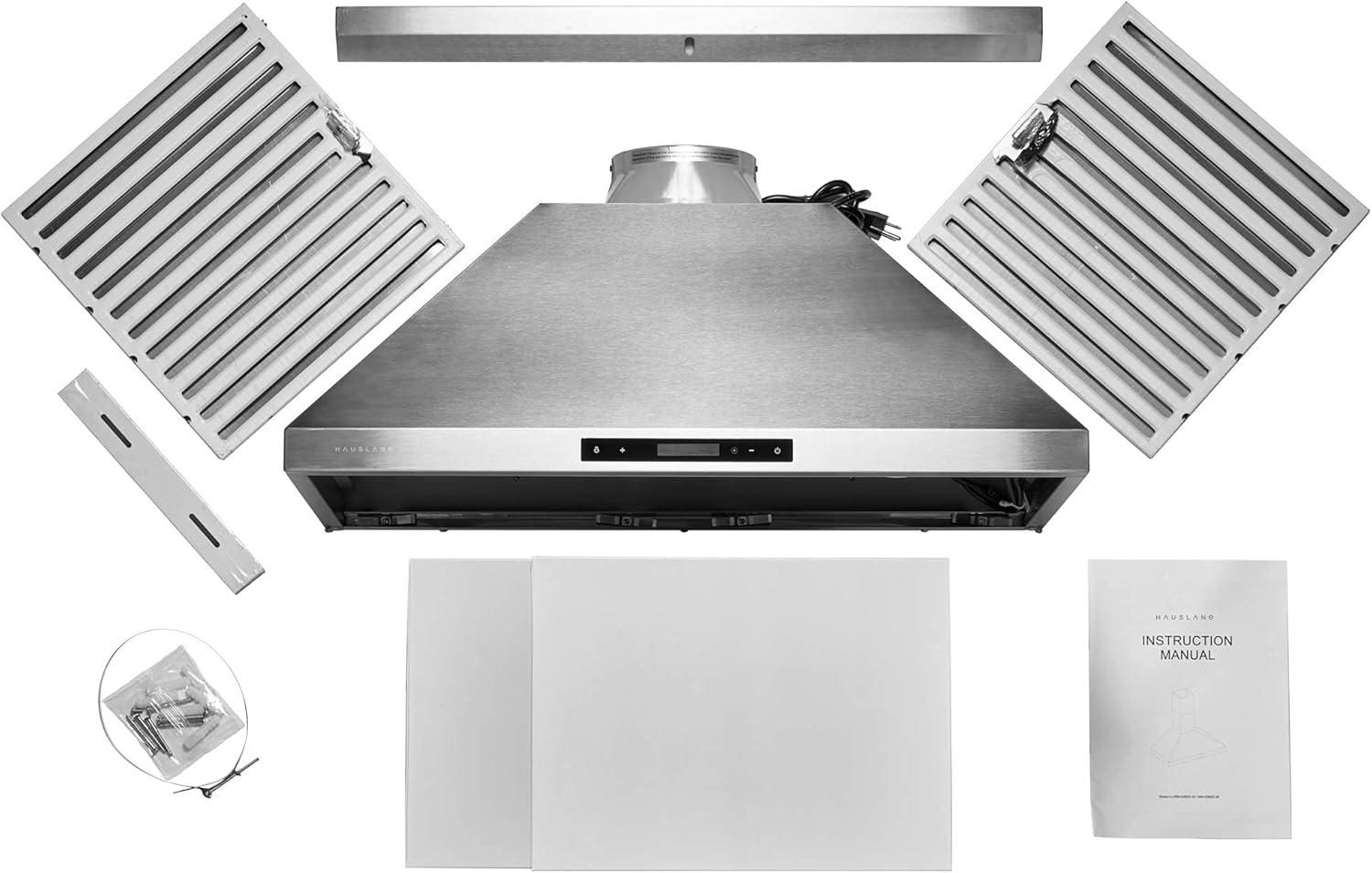 Hauslane 30" Stainless Steel 450 CFM Convertible Wall Range Hood with Baffle Filter