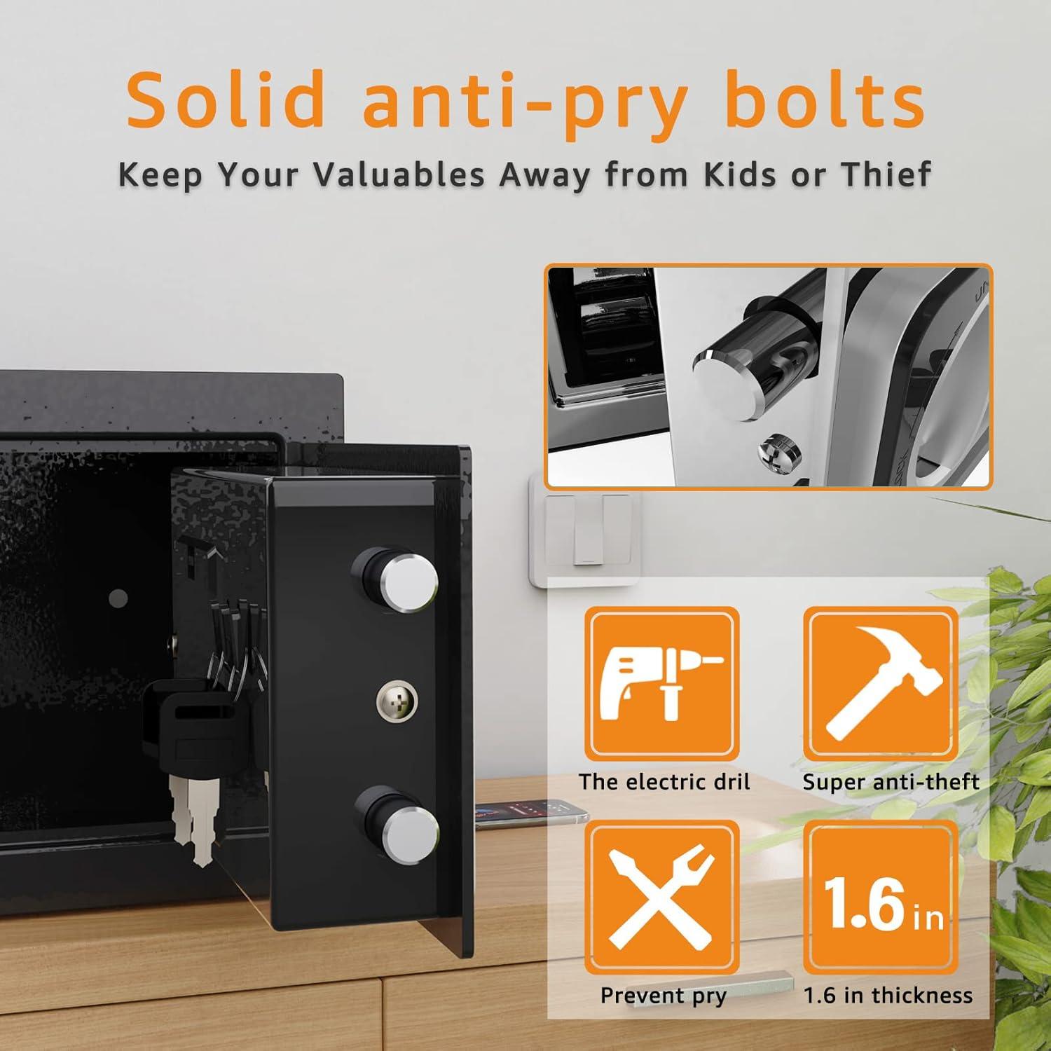 Goldenkey Small Safe Box for Money, Digital Home Safe Box with Keys&Code for Cash and Coin, Security Mini Safe for Kids Personal Items, 6.69"D x 9.05"W x 6.69"H, 0.236 Cu.Ft.