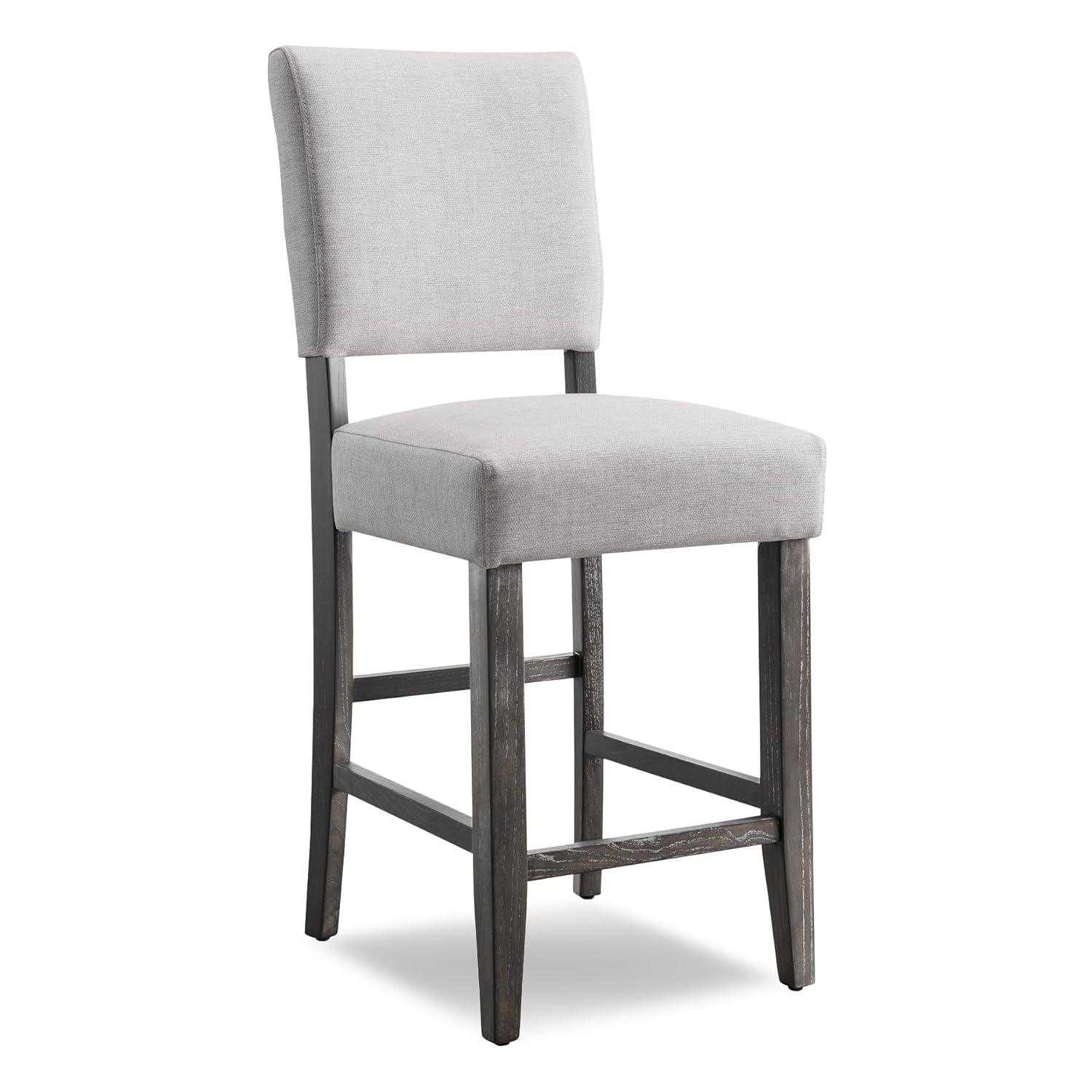 Set of 2 Counter Height Barstools Gray - Leick Home: Upholstered Linen, Padded Back, Wood Frame