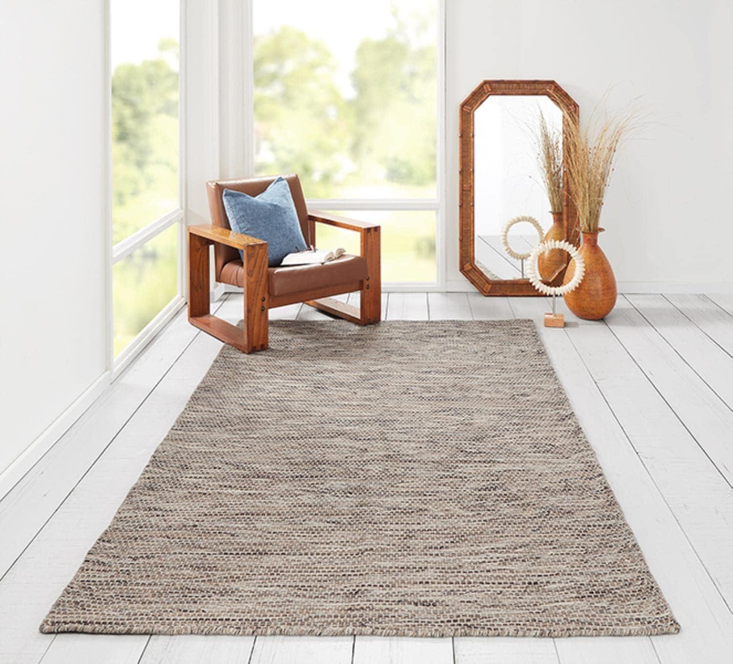 Natural Brown Wool Handwoven Flatweave 8' x 10' Rug