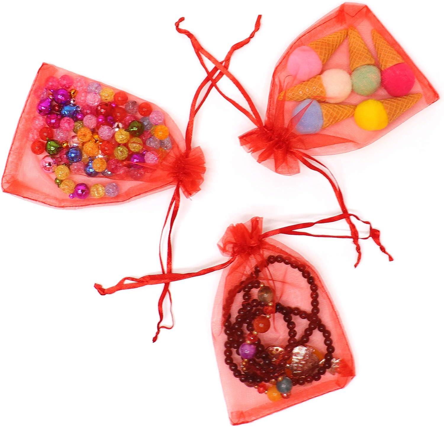 100PCS 4x6inch (10x15cm) Drawstring Organza Jewelry Favor Pouches Wedding Party Festival Gift Bags Candy Bags (Red)