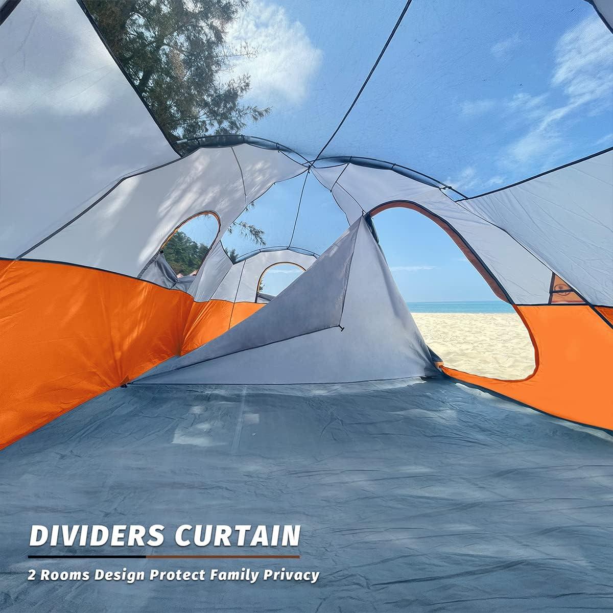 10-Person Orange Polyester 2-Room Camping Tent