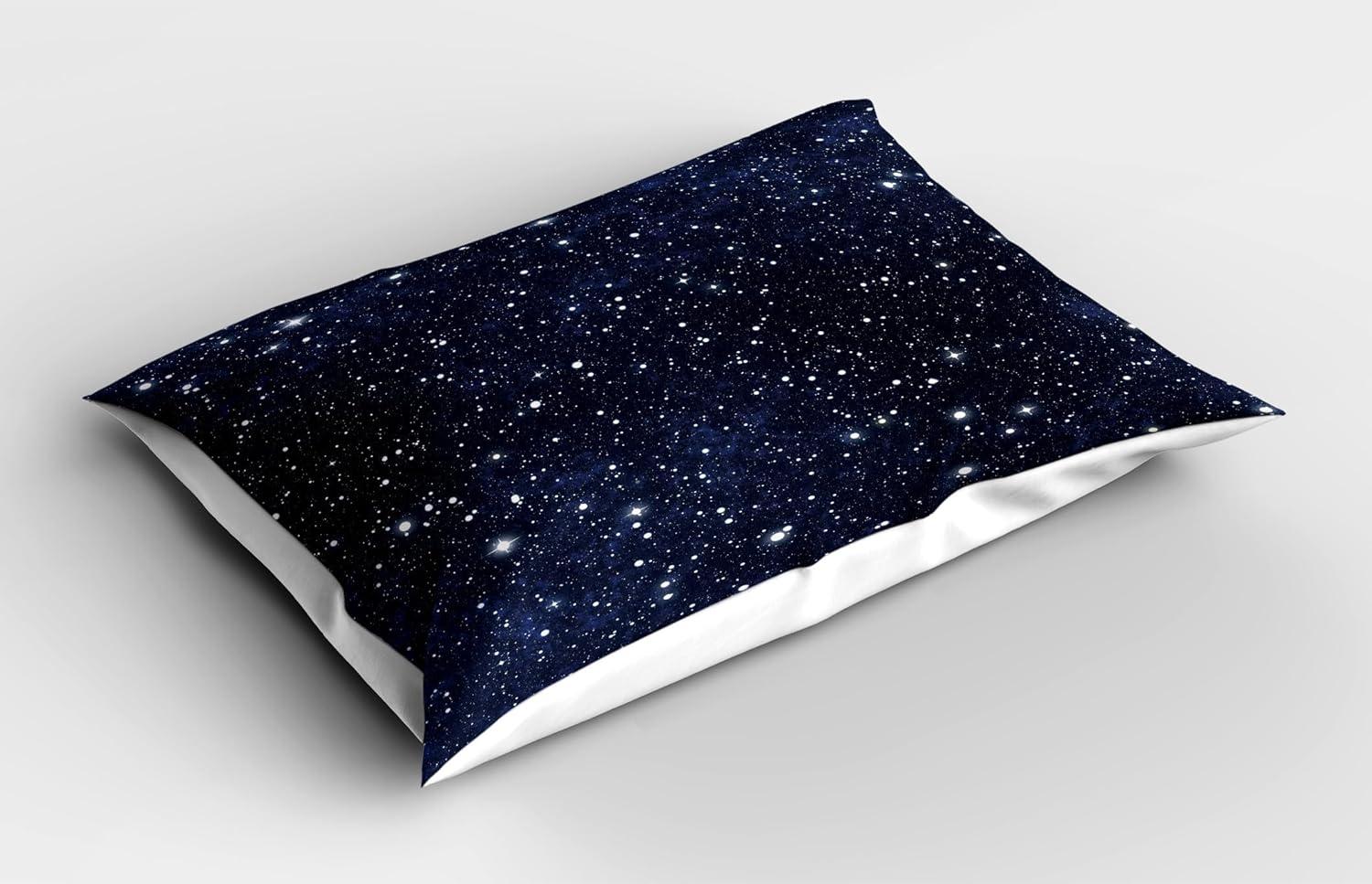 Night Pillow Sham Star Filled Dark Sky Vivid Celestial Theme Cosmos Galactic Cluster Constellation, Decorative Standard King Size Printed Pillowcase, 36 X 20 Inches, Dark Blue White, by Ambesonne