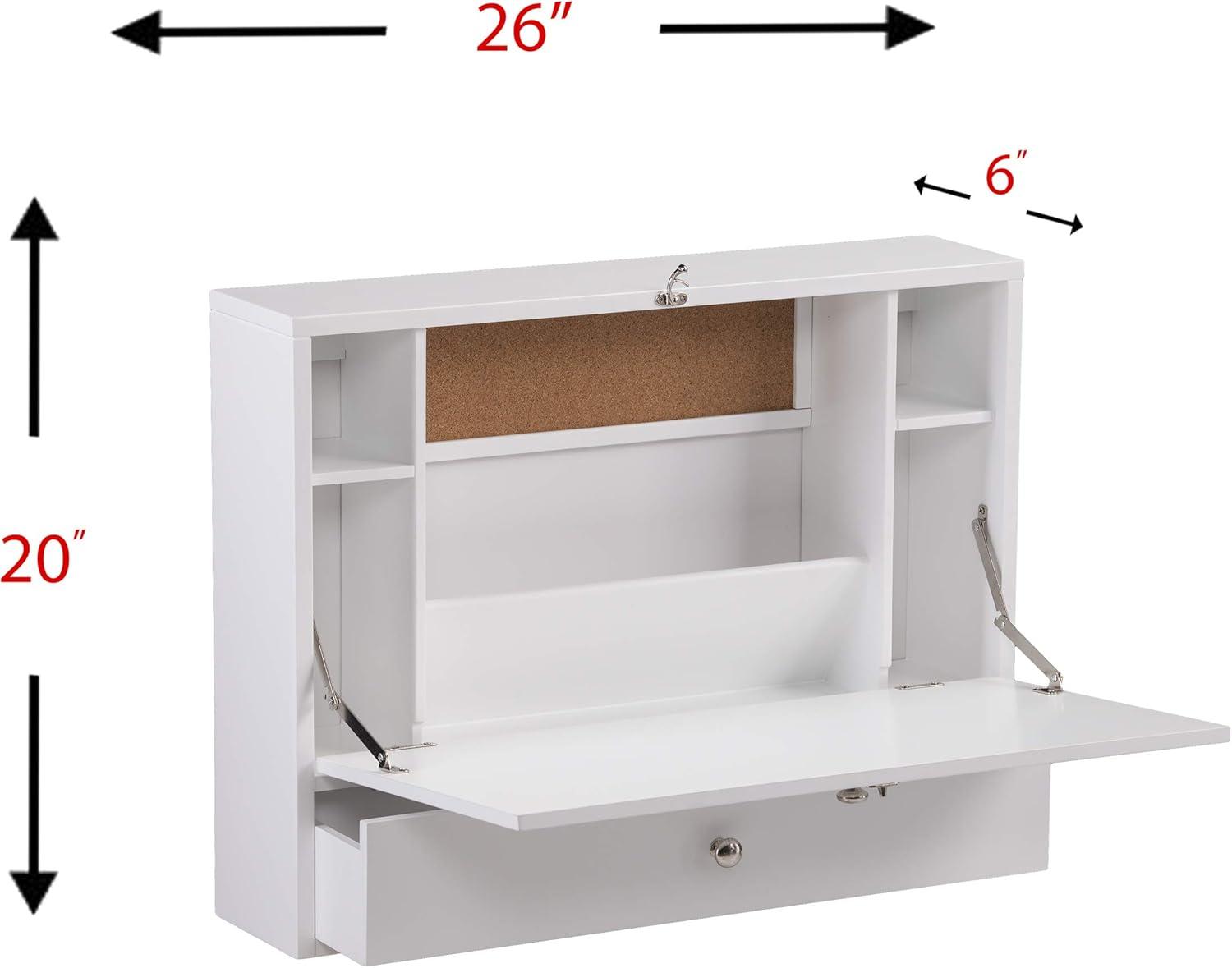 White Wall Mounted Foldable Desk with Drawer and Keyboard Tray