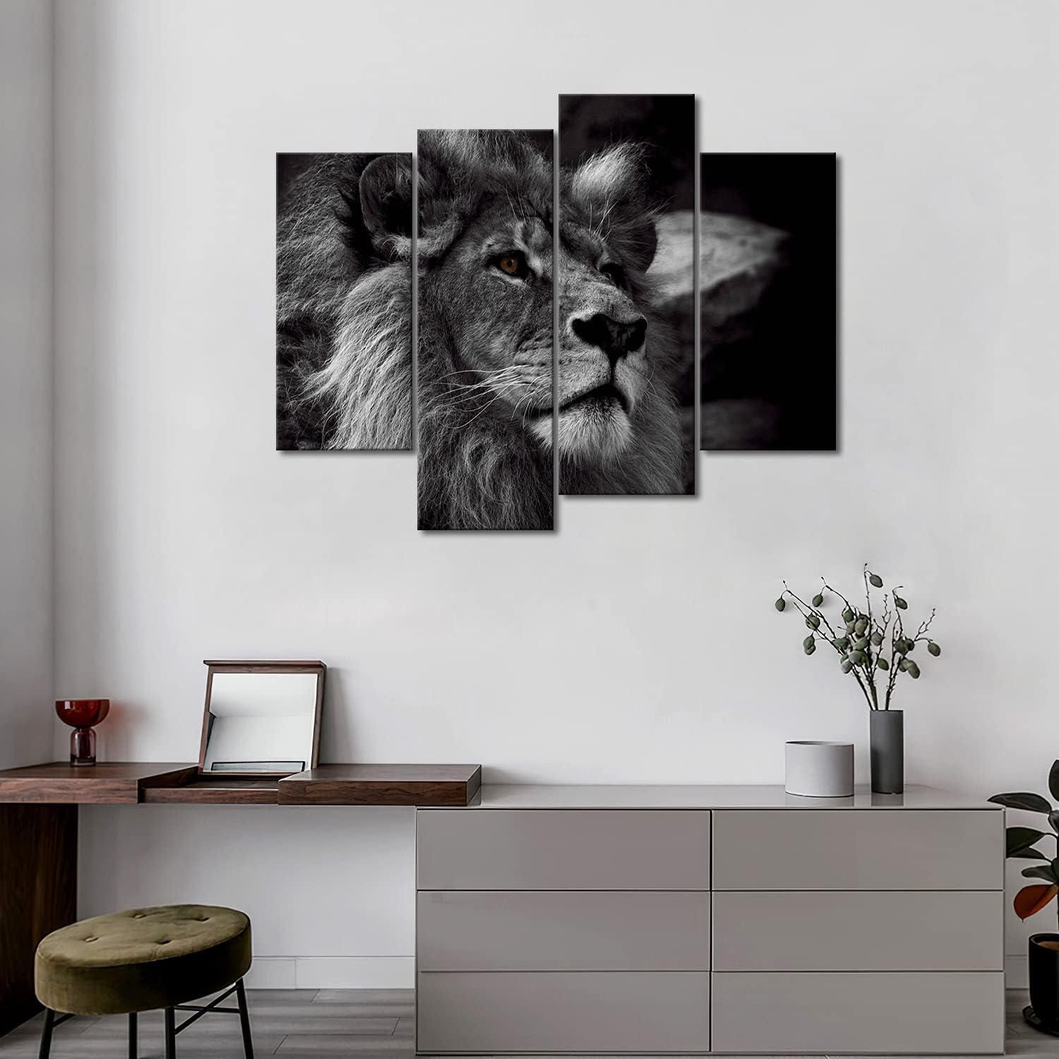 Black and White Lion Portrait Canvas Wall Art Set