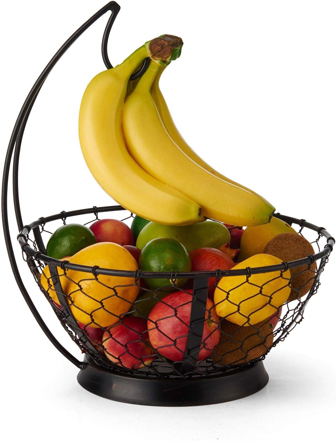 Black Iron Circular Fruit Basket with Banana Hook