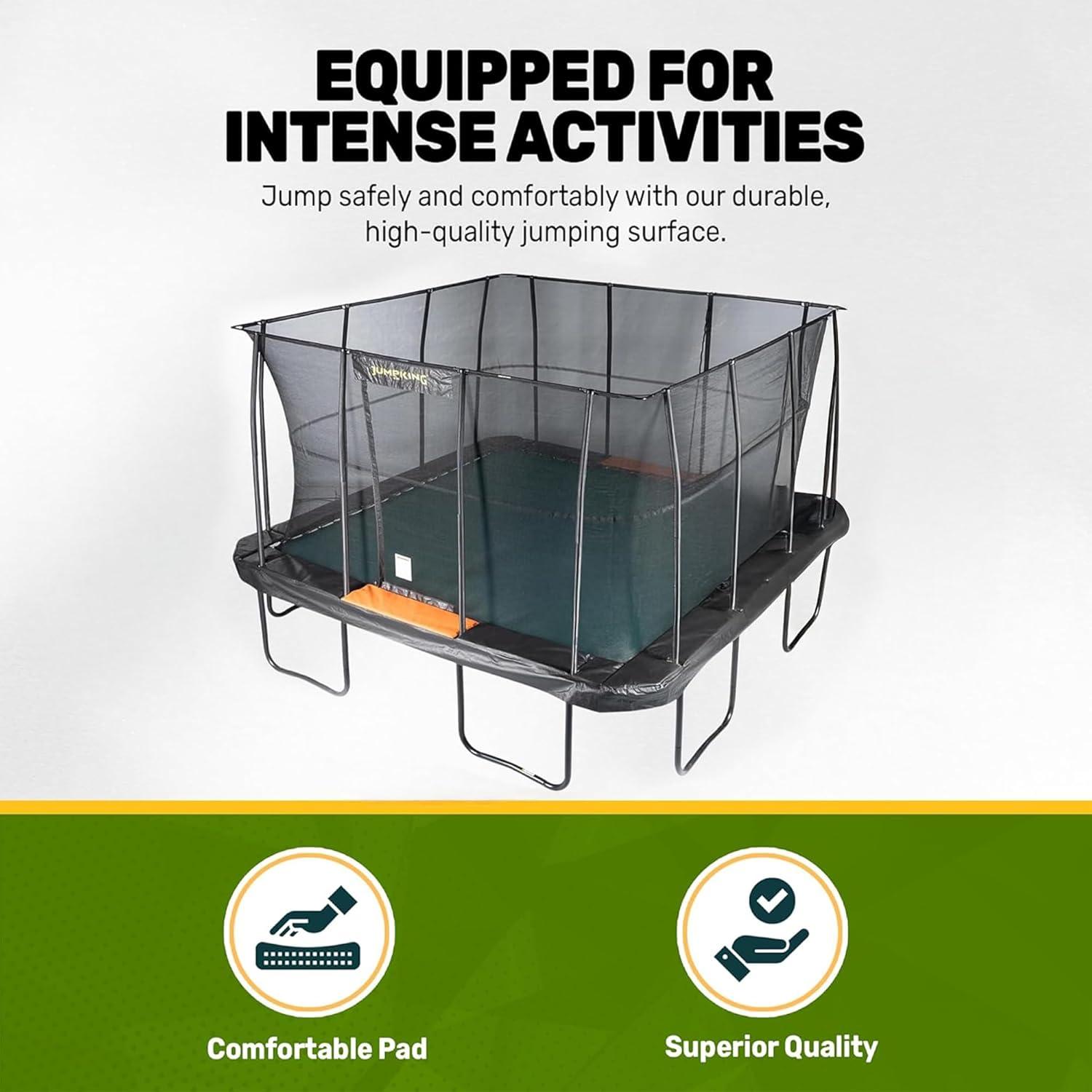 JumpKing 13ft Pro-Series Square Trampoline – Patented Spring Arrangement & Comfort Weave Jumping Pad