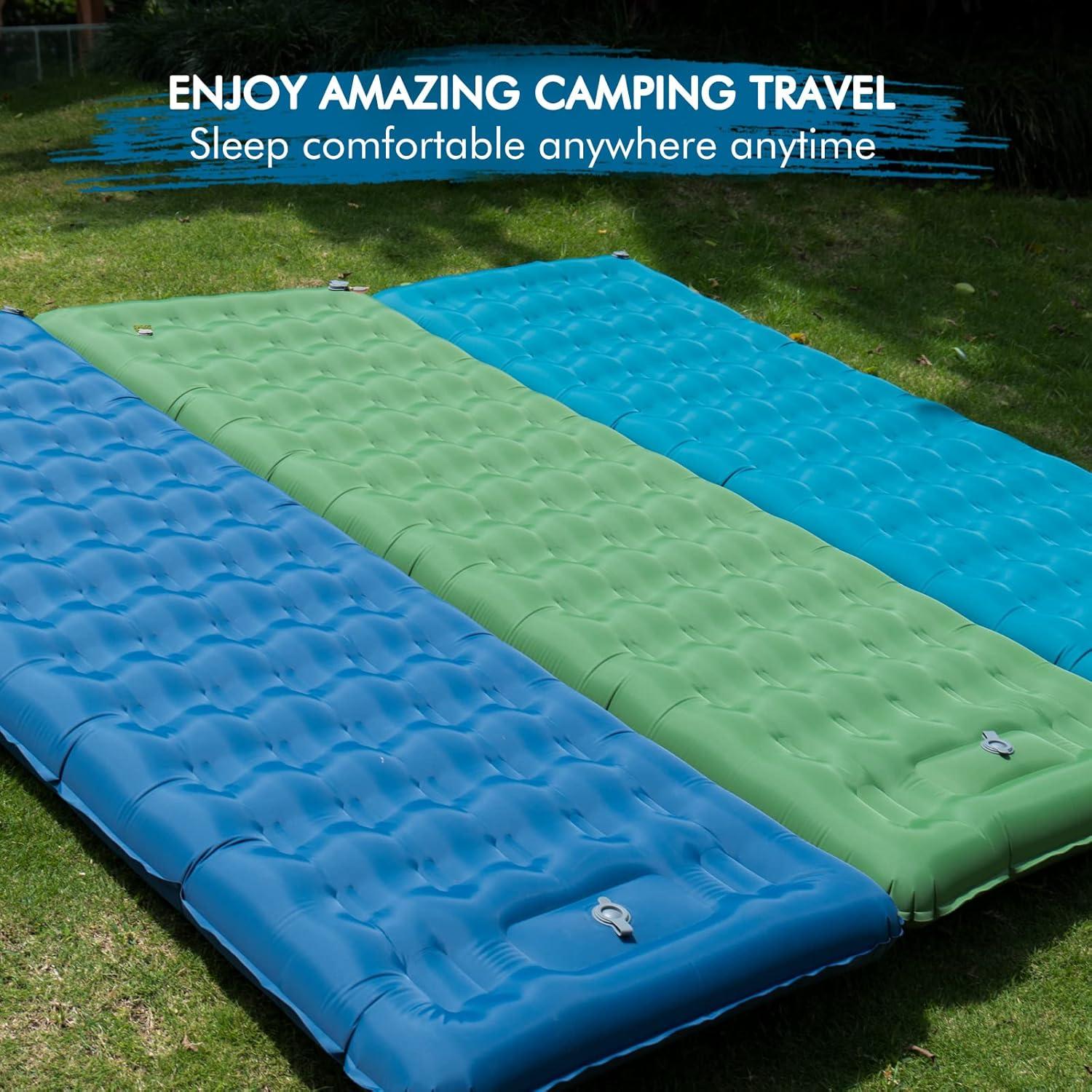 Teal 5-Inch Inflatable Camping Sleeping Pad with Foot Pump