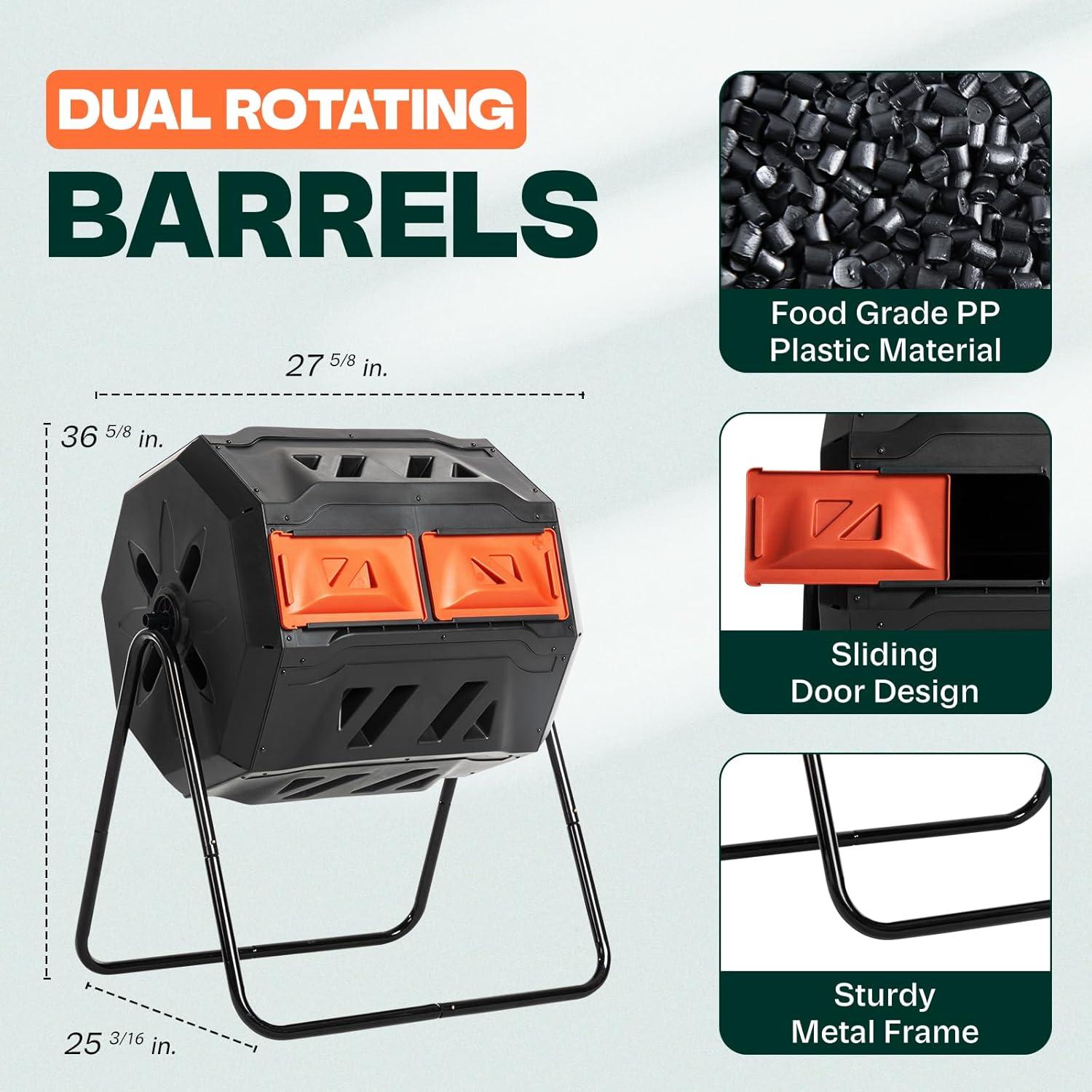 Dual Chamber Rotating Composter Tumbler Outdoor