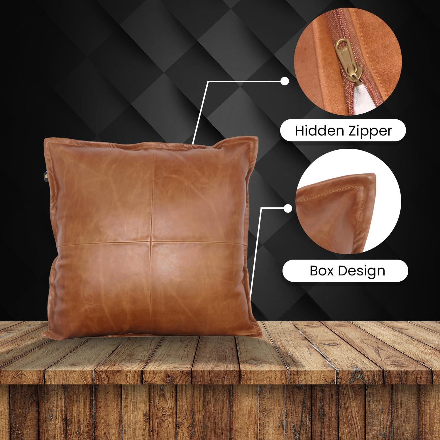 Hilason Set Of 2 Genuine Antique Vintage  Leather Pillow Cushion Cover