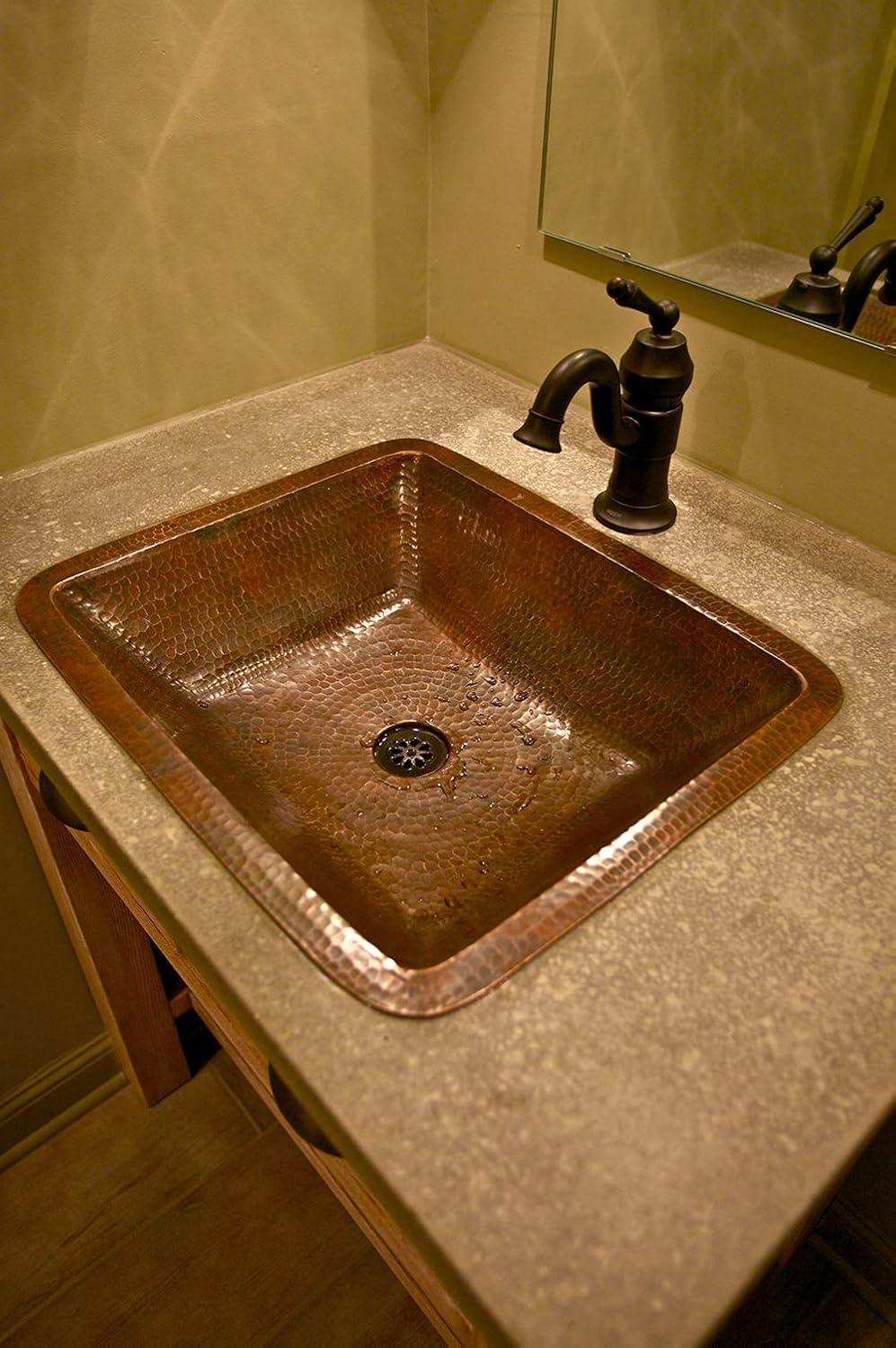 19" Rectangle Under Counter Hammered Copper Bathroom Sink