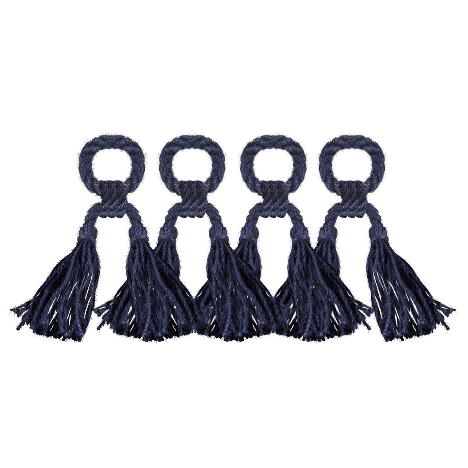 Saro Lifestyle Jute Tassel Napkin Rings (set of 4), Blue