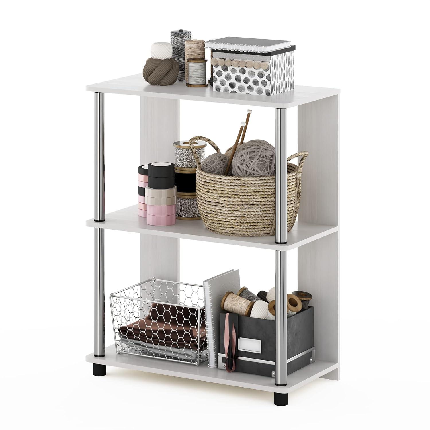 Furinno Simple Design 3-Tier Decorative Bookshelf Industrial Open Bookcase Display Shelf Storage Rack,White Oak