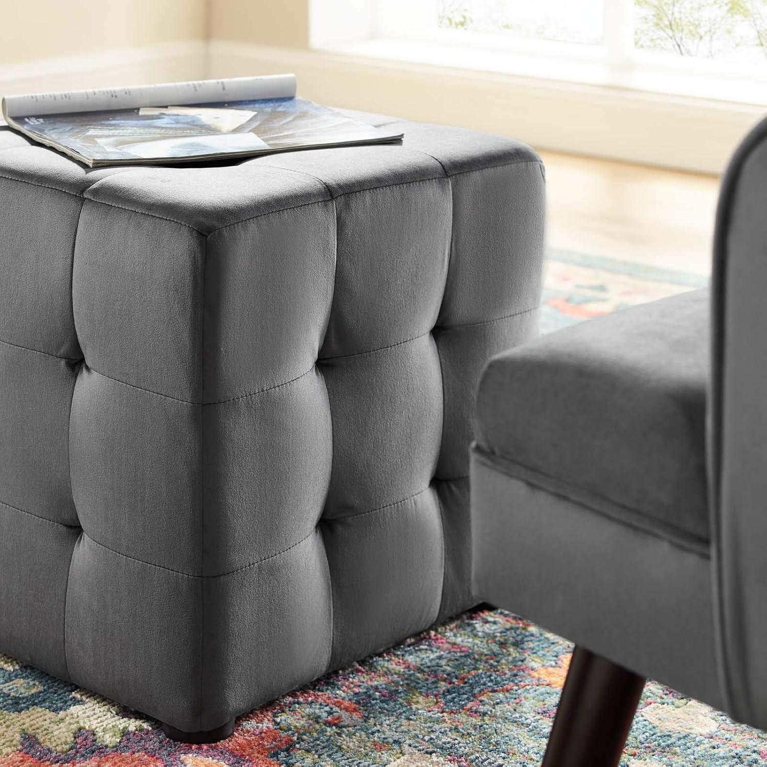 Contour Cube Velvet Ottoman Gray - Modway: Plywood Frame, Footrest, Bedroom & Living Room Decor, No Assembly Required