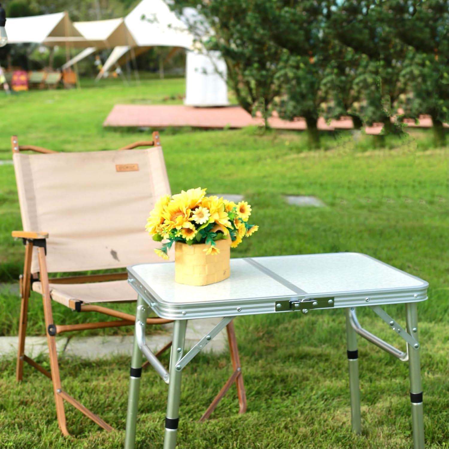 Adjustable Height Camping Table with Mesh Layer, 23.6" x 15.7" Portable Folding Camp Tables with Aluminum Legs for Outdoor Camp, Picnic, Beach, Backyard, Tailgate Cooking, 3 Heights…