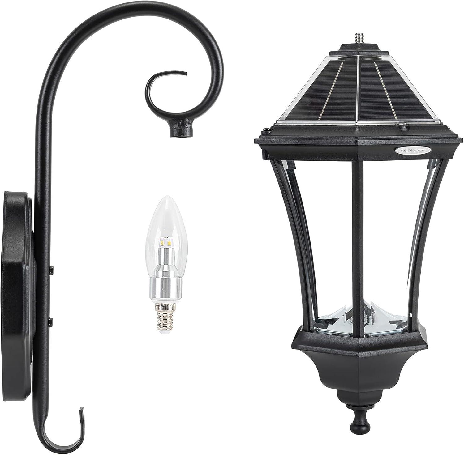 Gama Sonic Victorian Solar Wall Light, Outdoor Solar Lamp, Cast Aluminum Sconce, 150 Lumens Warm White LED, Black (94BM50010)