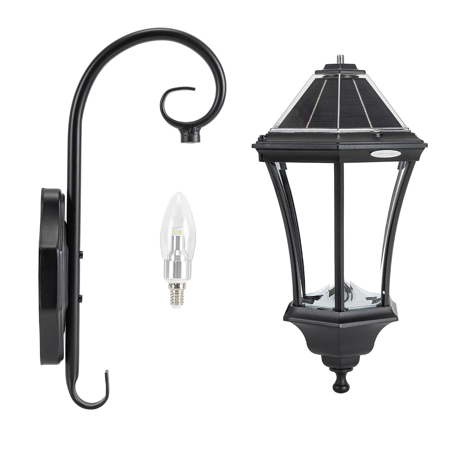 Gama Sonic Victorian Solar Wall Light, Outdoor Solar Lamp, Cast Aluminum Sconce, 150 Lumens Warm White LED, Black (94BM50010)