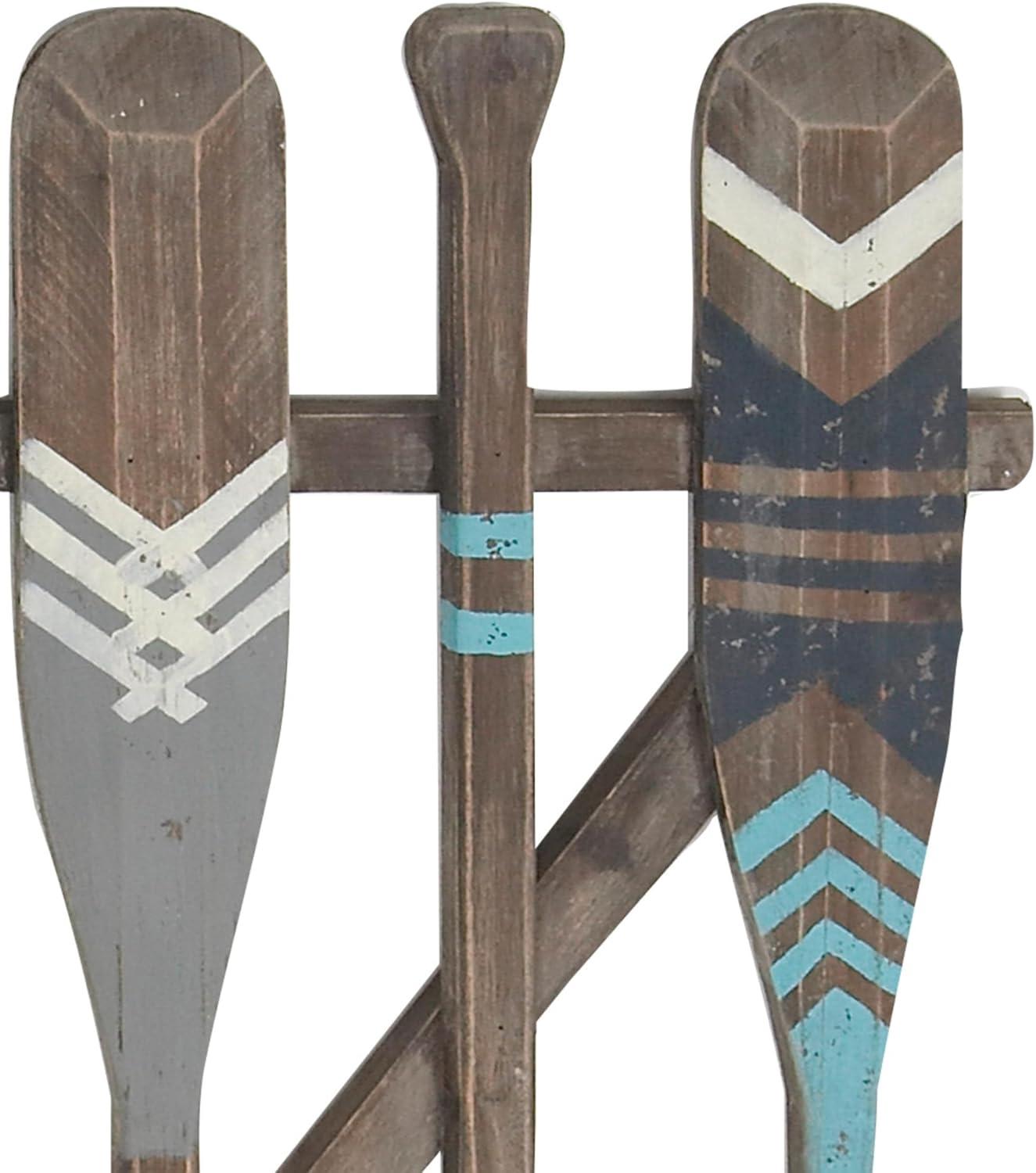 Brown and Blue Fir Wood Canoe Oar Wall Decor