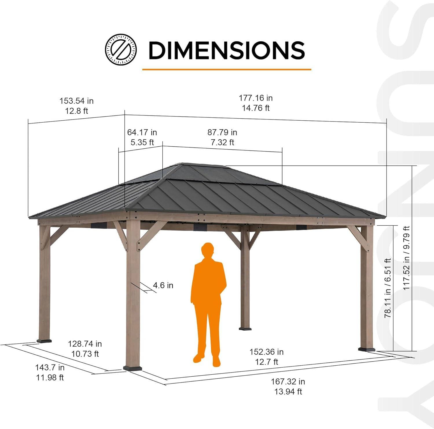 Sunjoy Sunjoy Hardtop Gazebo 13 x 15 ft. Standard Cedar Framed Wood Gazebo, Outdoor Patio Gazebo