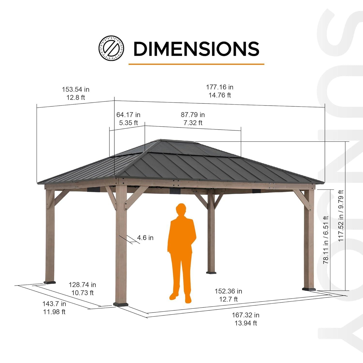 Sunjoy Sunjoy Hardtop Gazebo 13 x 15 ft. Standard Cedar Framed Wood Gazebo, Outdoor Patio Gazebo