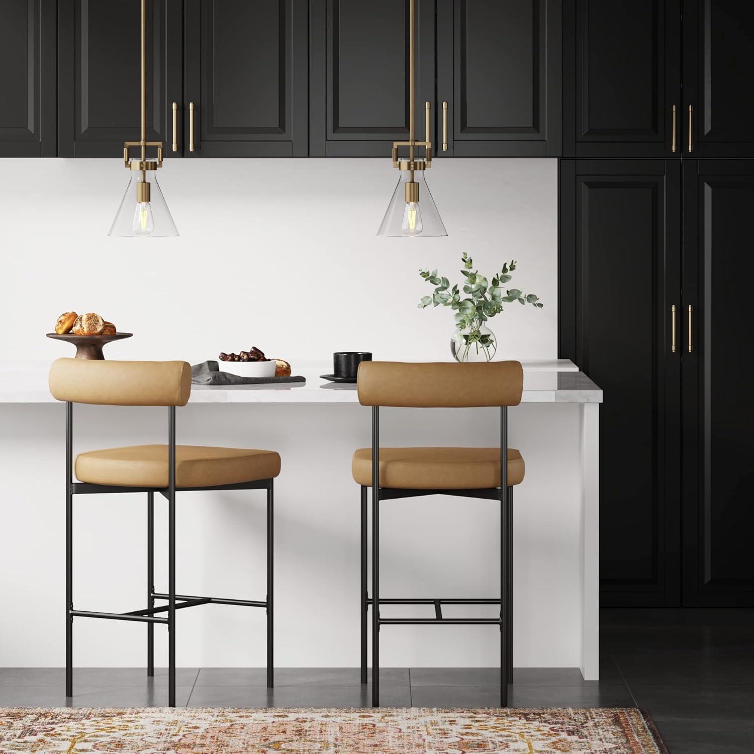 Nathan James Set of 2 Dahlia Counter Height Barstools Brown Faux Leather