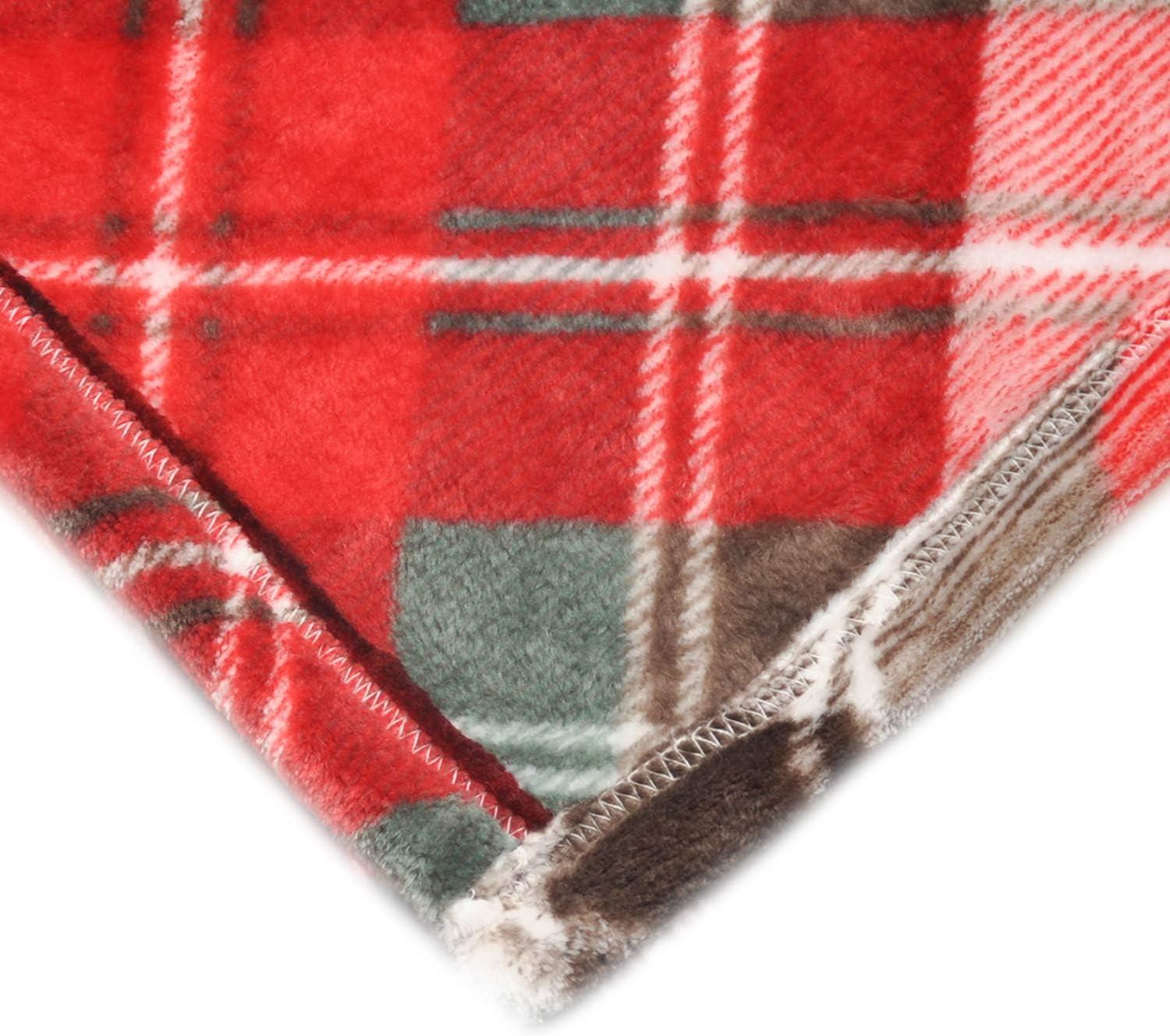 Ultra Soft Throw Blanket with Plaid, Cozy Flannel Fleece Luxury Blanket for Bed, Sofa and Couch (50 x 60 inch, Red)