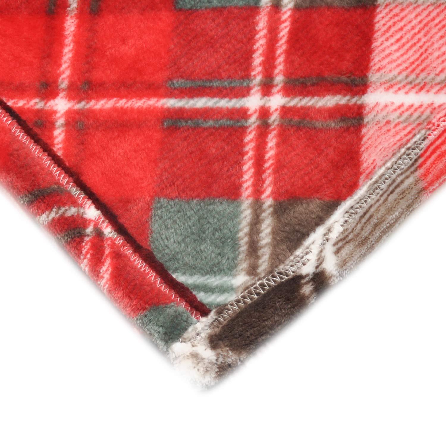 Ultra Soft Throw Blanket with Plaid, Cozy Flannel Fleece Luxury Blanket for Bed, Sofa and Couch (50 x 60 inch, Red)