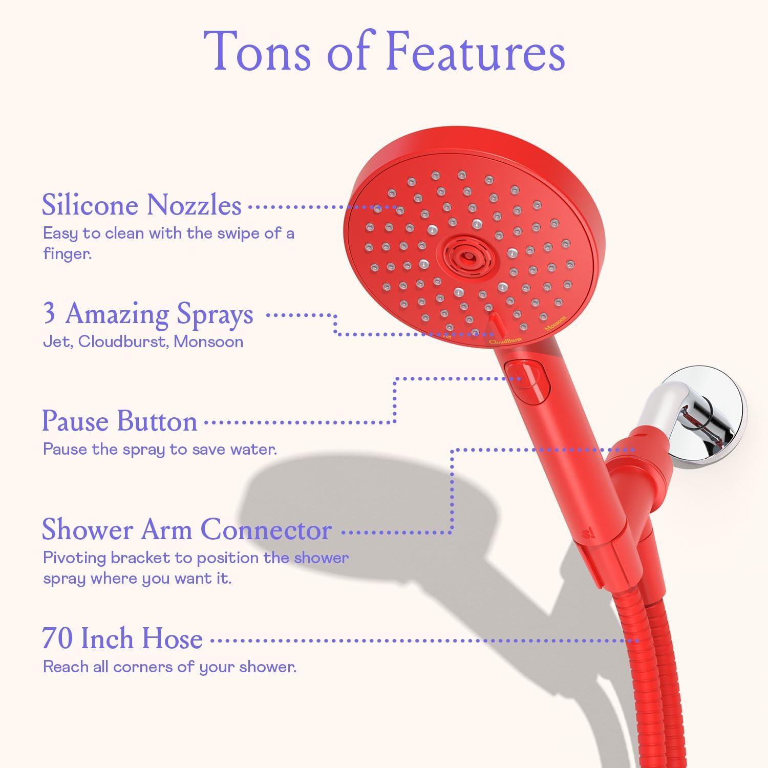 Black Handheld Shower Head with Pulse and Jet Functions