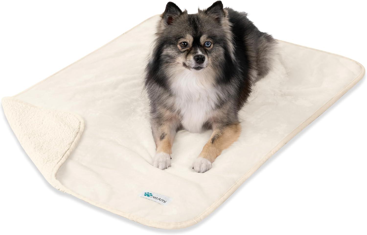 PetAmi Waterproof Dog Blanket For Pet Cat, Faux Shearling Fleece Couch Cover, Soft Plush Washable Reversible Throw