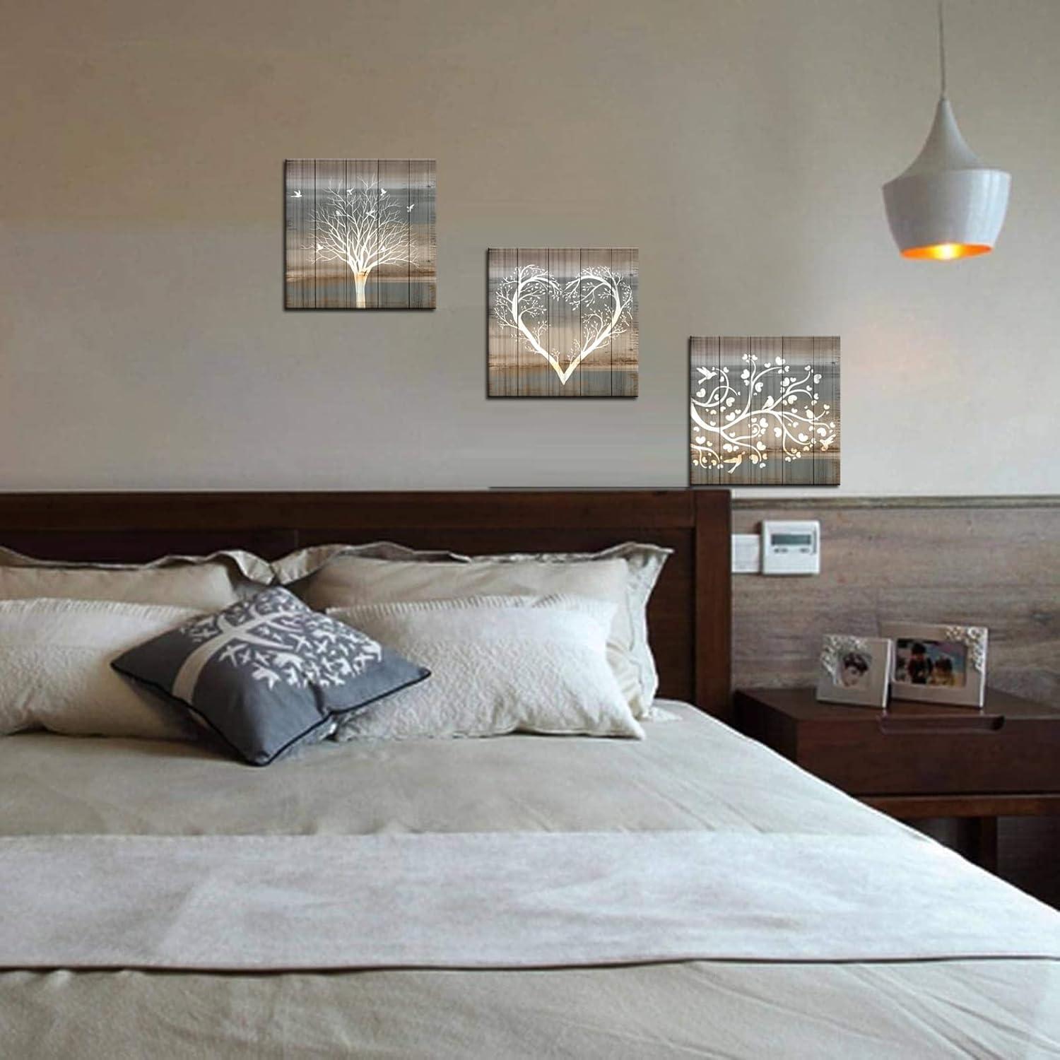 Biuteawal 3 Pieces Abstract Tree Wall Art Rustic Forest Landscape Picture Prints Teal and Brown Painting Vintage Artwork Home Farmhouse Bathroom Bedroom Decor Stretched and Framed Ready to Hang