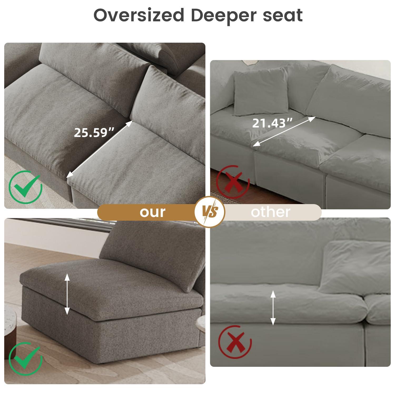 WJShome 8-Piece Cloud Modular Sectional Sofa,Down Filled Couch for Living Room,Minimalist Convertible Couches,Sofa Cover Washable & Removable,Grey