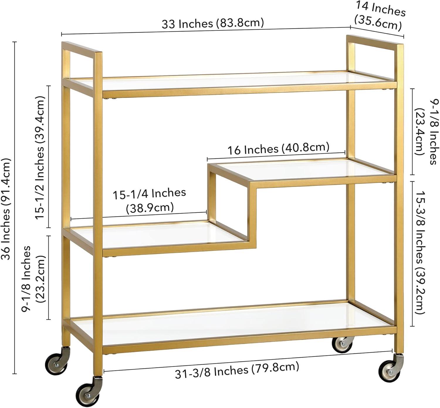 Gold Rectangular Bar Cart with Glass Shelves