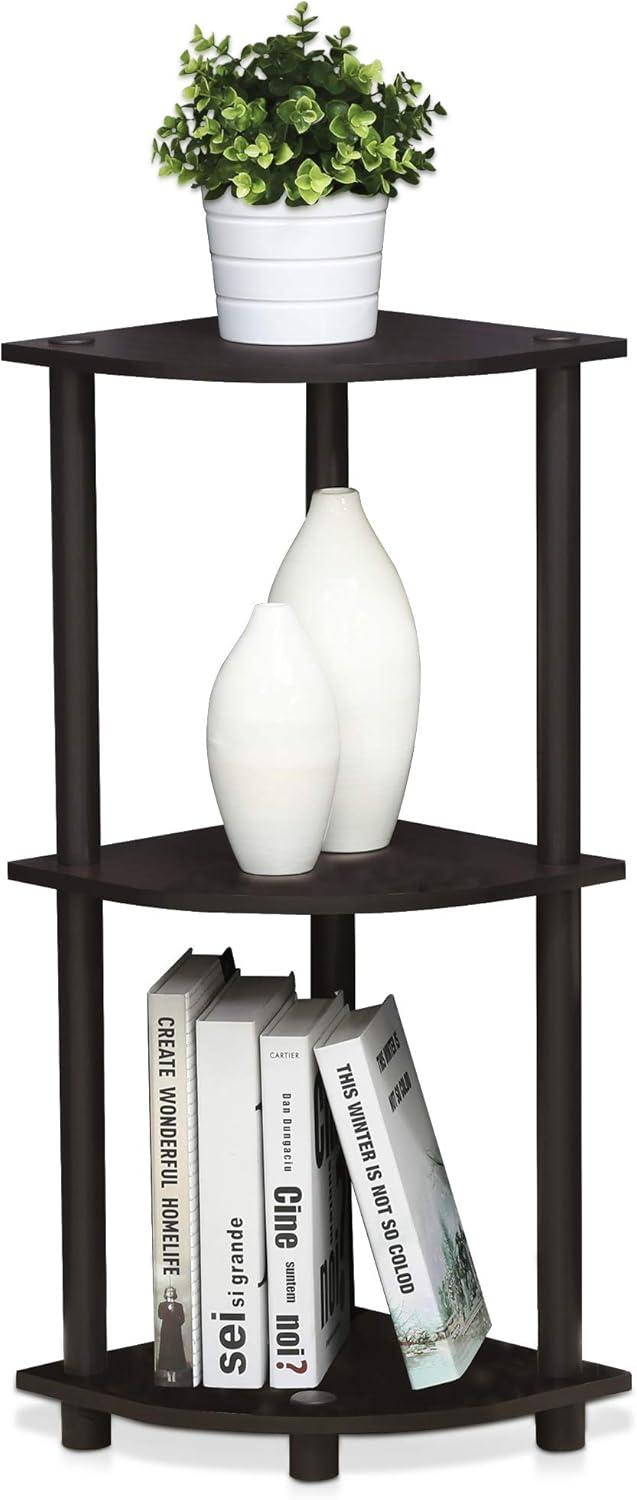 Furinno 3-Tier Corner Display Rack Multipurpose Shelving Unit Industrial Ladder Bookcase,Dark Walnut
