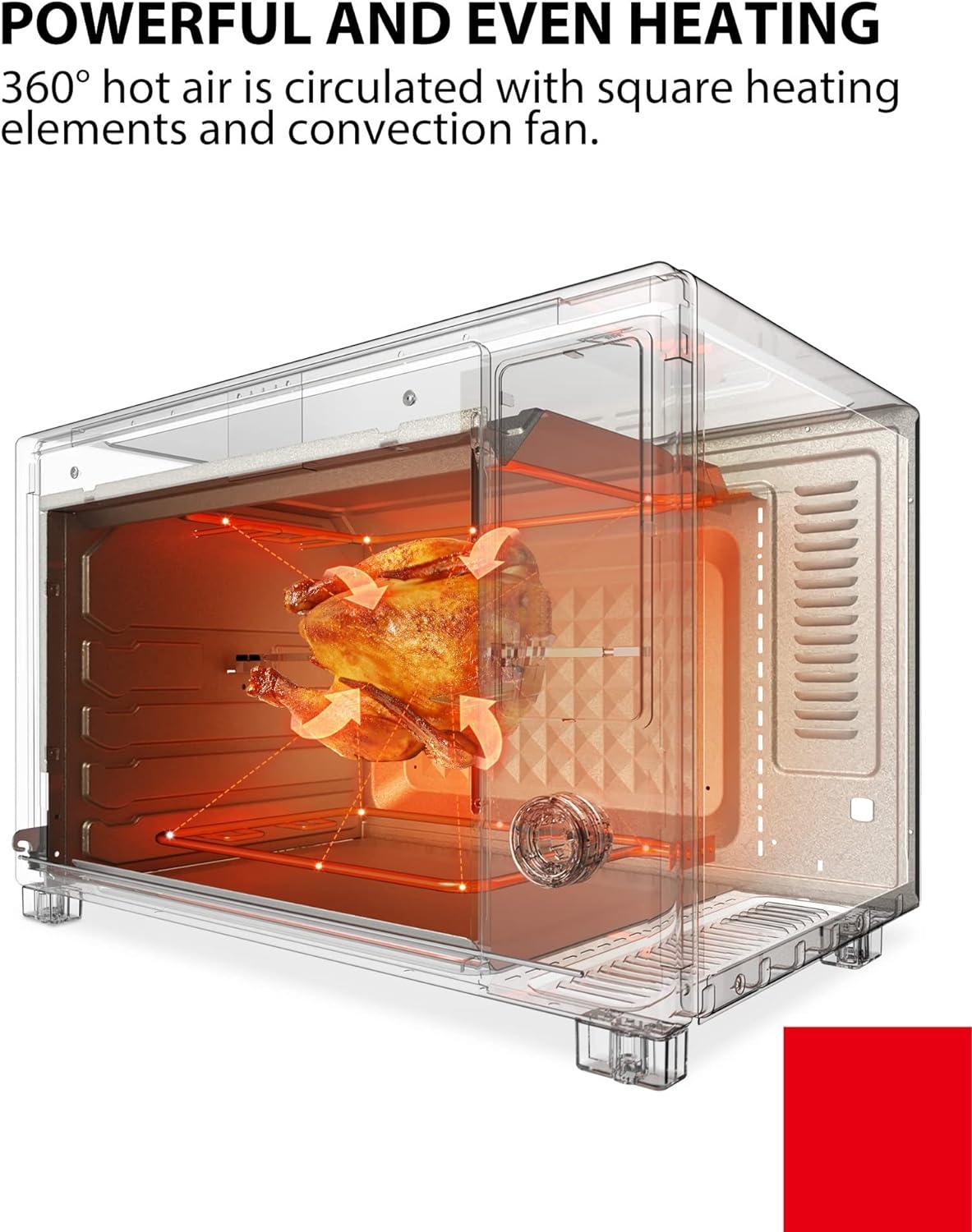 TOSHIBA Hot Convection Toaster Oven, Extra Large 34QT/32L, 9-in-1 Cooking Functions, Crispy Roast, Dehydrate, Rotisserie, 6 Accessories Included, 1650W, Black Stainless Steel