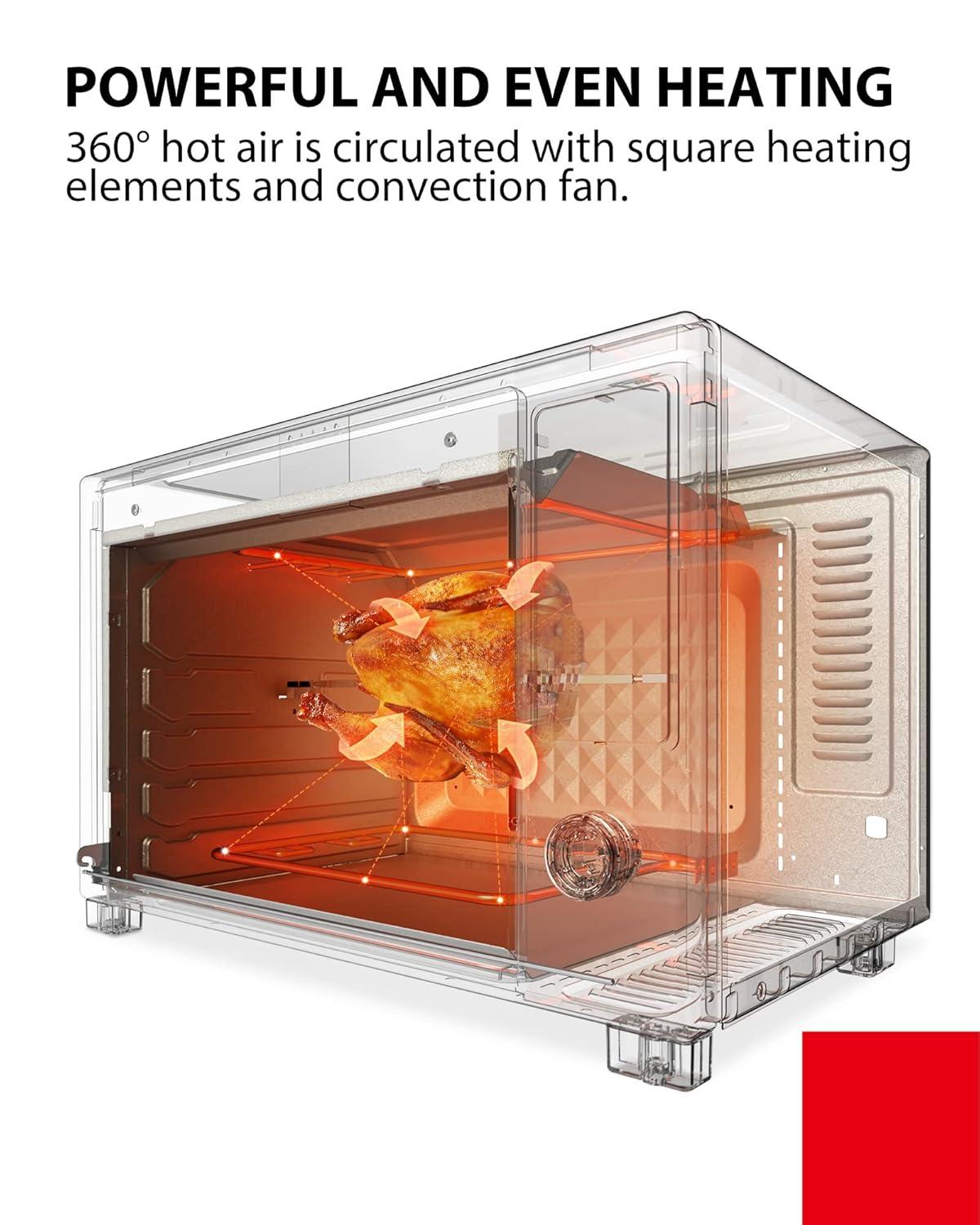 TOSHIBA Hot Convection Toaster Oven, Extra Large 34QT/32L, 9-in-1 Cooking Functions, Crispy Roast, Dehydrate, Rotisserie, 6 Accessories Included, 1650W, Black Stainless Steel