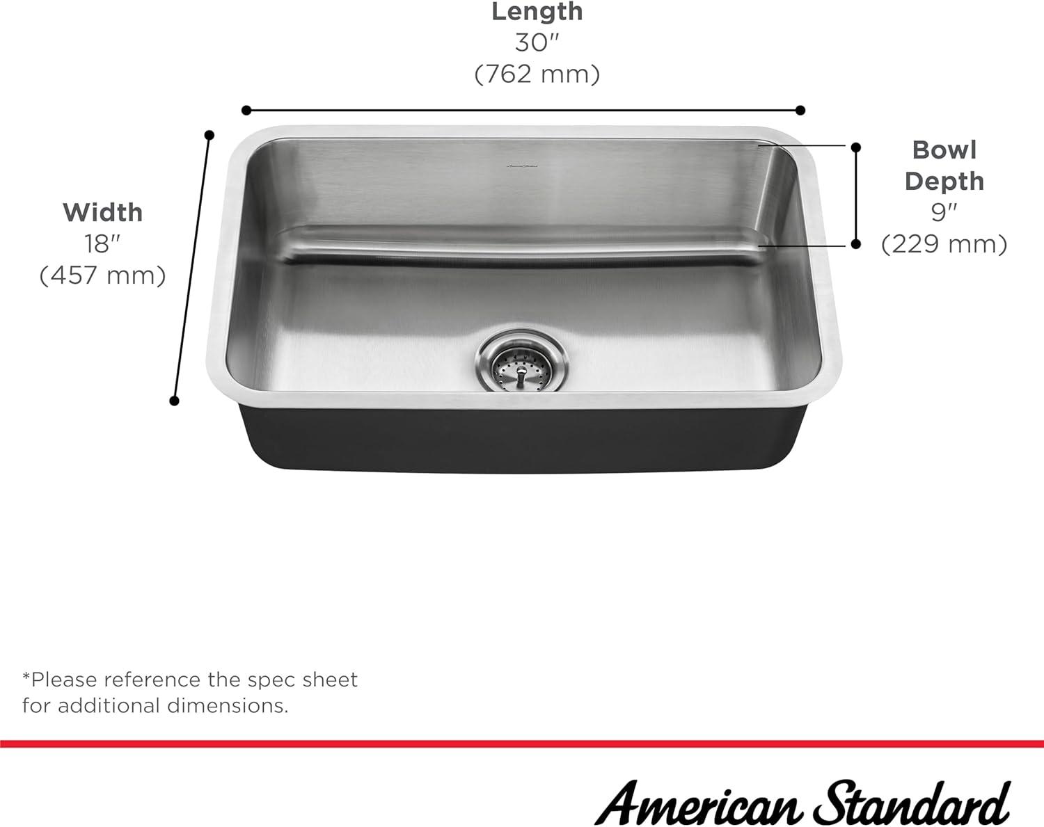 Danville 30x18 Inch Stainless Steel Single Bowl Kitchen Sink