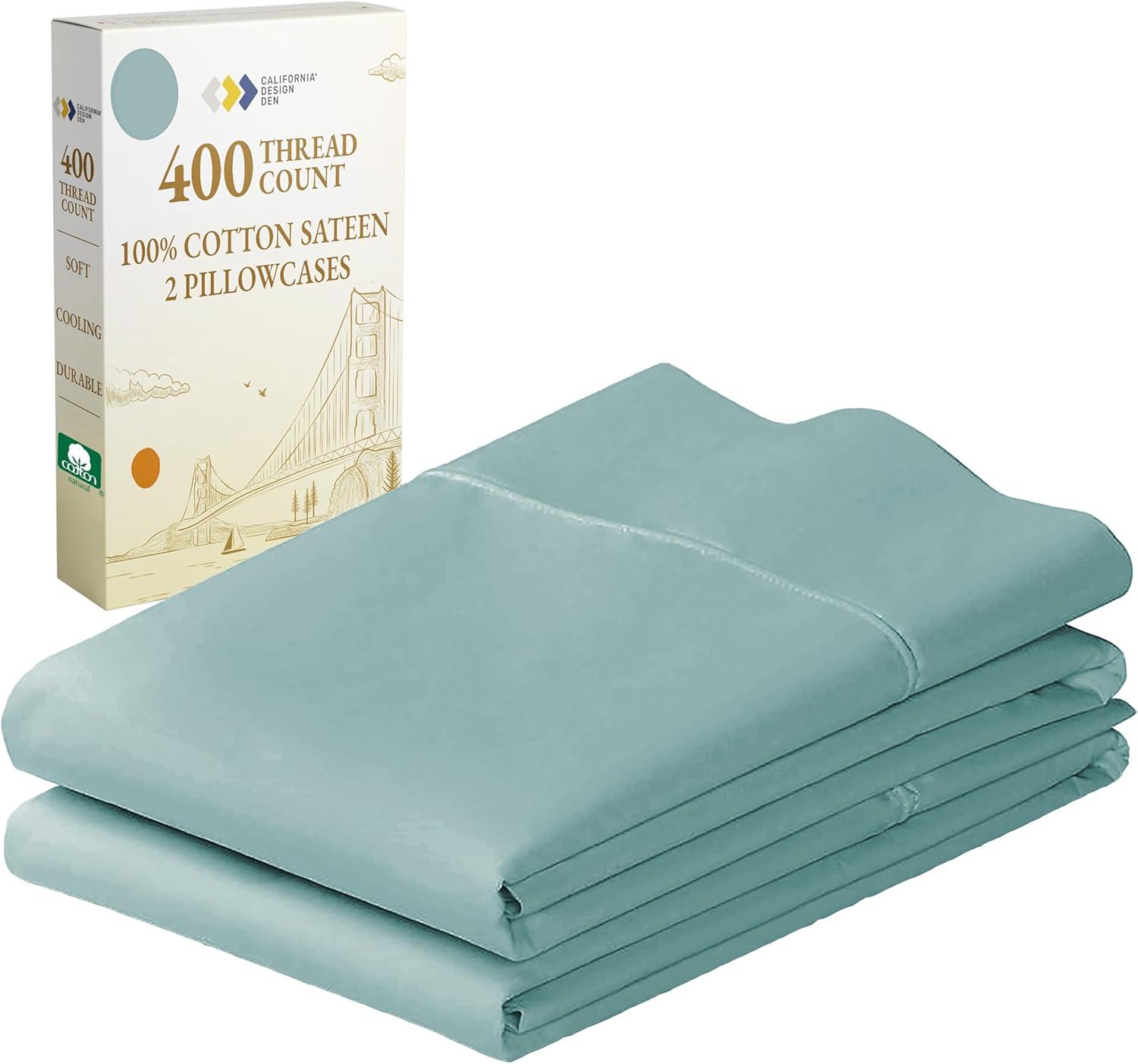 400 Thread Count Pillowcases, 100% Cotton Sateen, Soft & Cooling by California Design Den