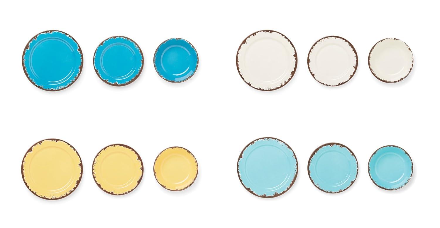 Fox Run Melamine Dinnerware Set, Off White, Dandelion Yellow, Sky Blue and Cornflower Blue, Set of 12