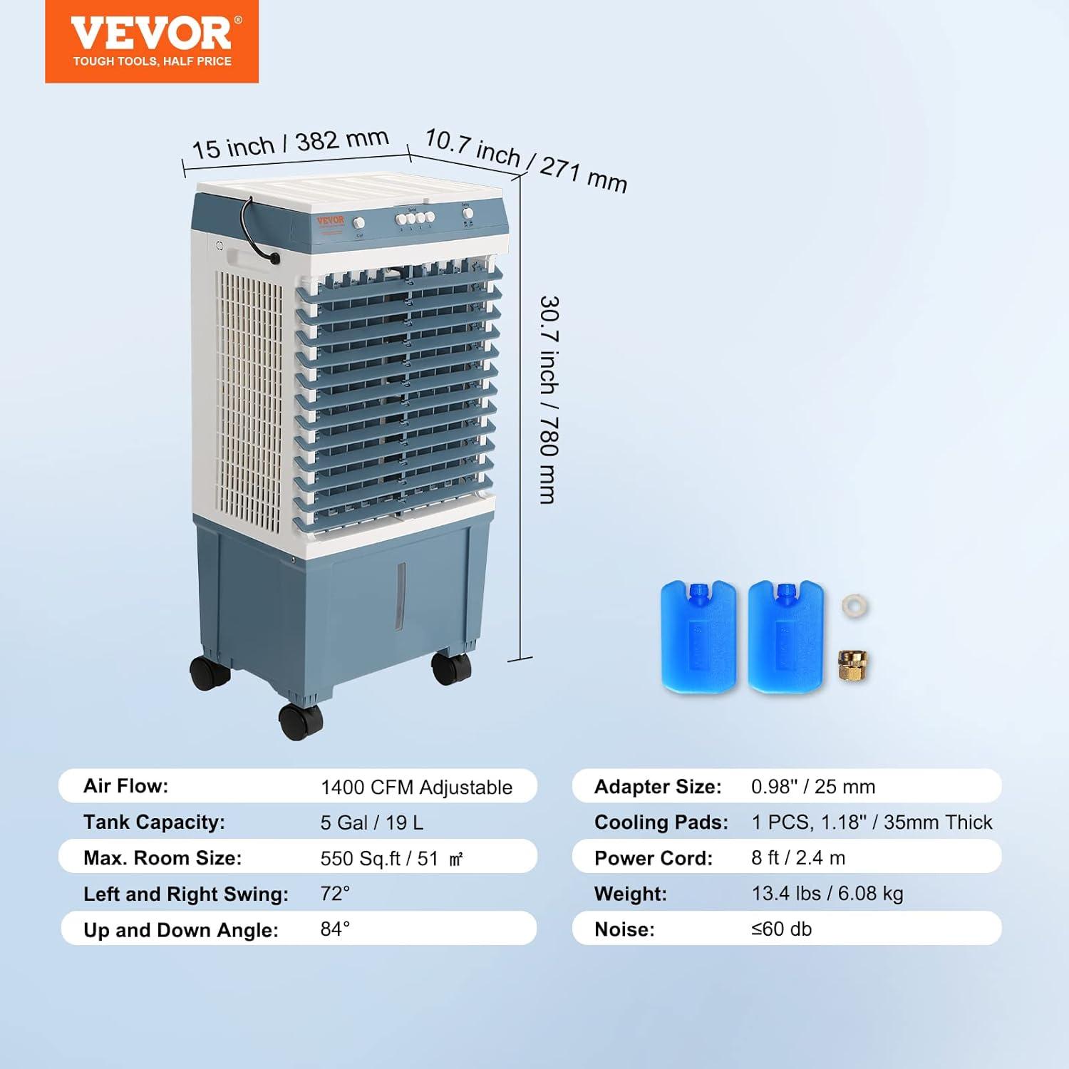 VEVOR 30.7" Blue Evaporative Air Cooler with Remote Control