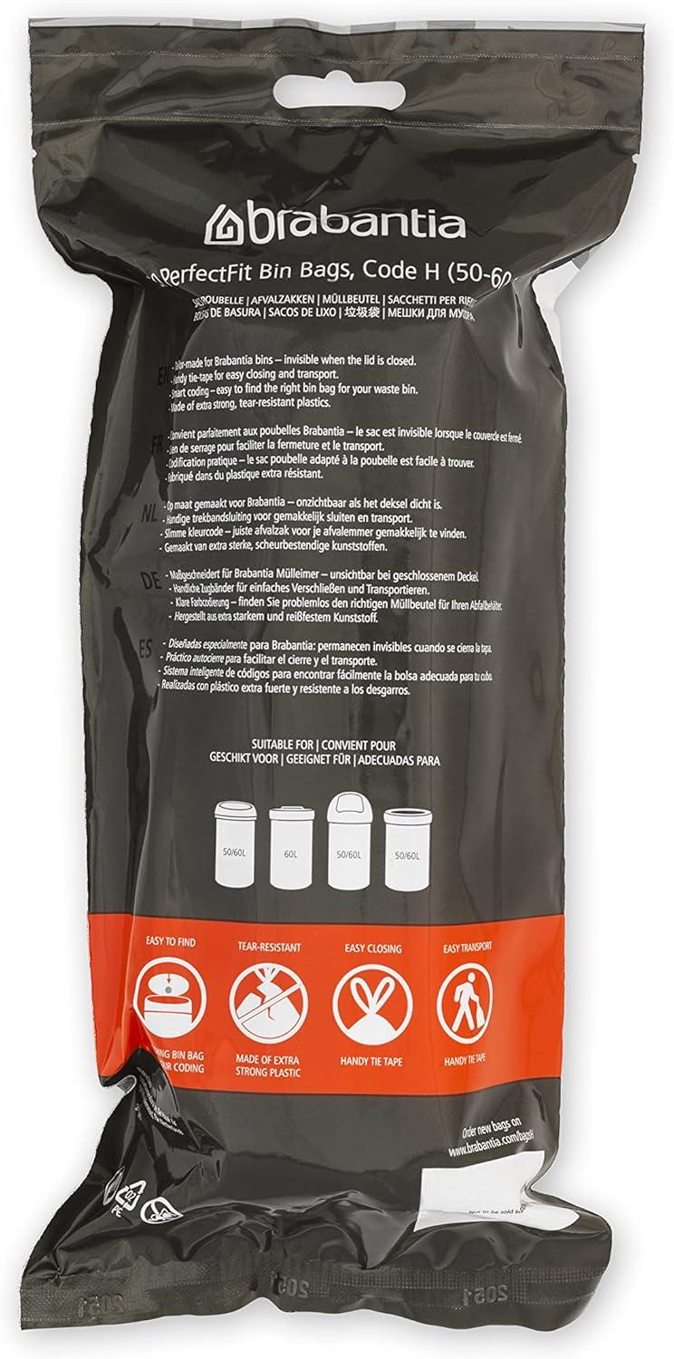 Brabantia Brabantia PerfectFit Trash Bags, Code H, 13.2-16 Gallon (50-60L), 120 Trash Bags (Set of 120)