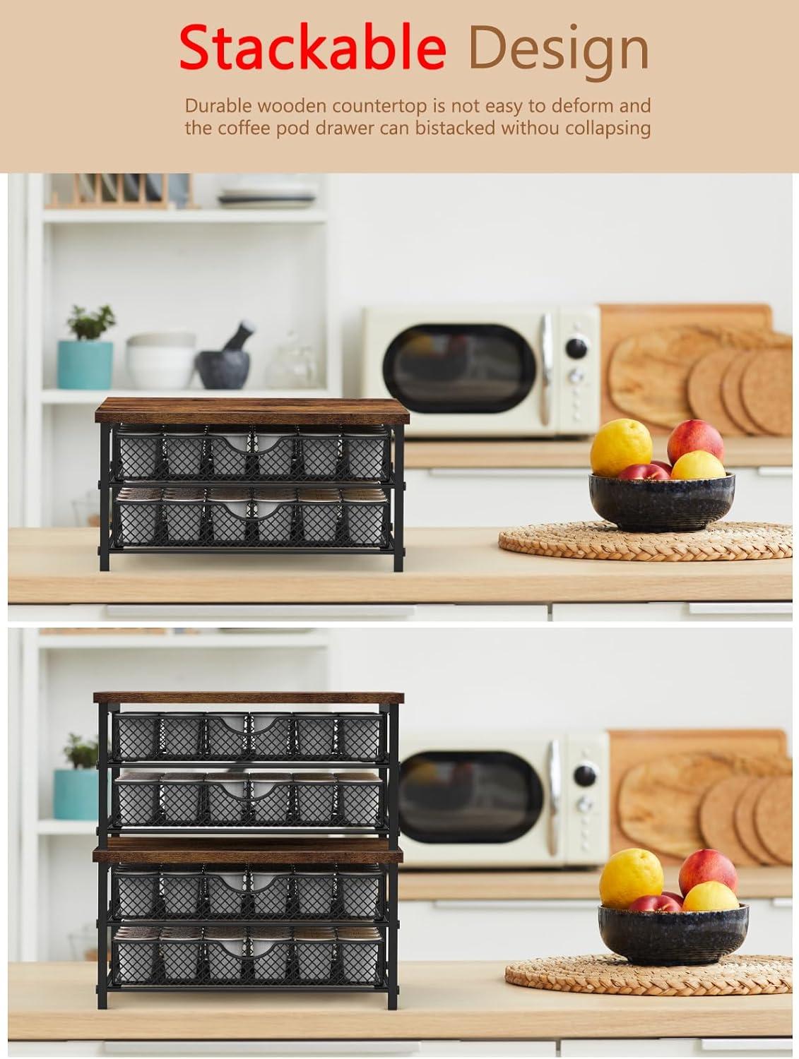 FAST APPLIANCES LLC Coffee Pod Holder For K Cup Holder Drawer Holder, Coffee Pod Drawer For Counter, 2 Tier K-Cup Storage With Sliding Baskets, 72 Capacity Pods Organizer Cups Capsule For Coffee Station, Black