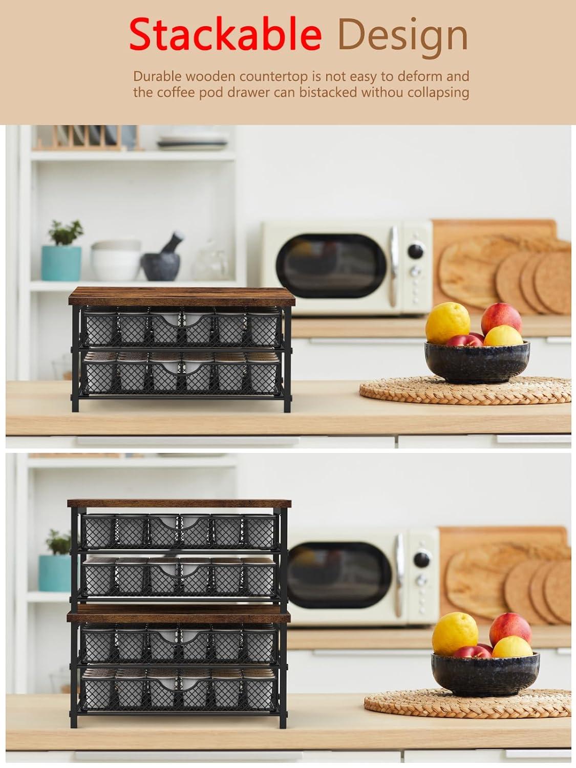FAST APPLIANCES LLC Coffee Pod Holder For K Cup Holder Drawer Holder, Coffee Pod Drawer For Counter, 2 Tier K-Cup Storage With Sliding Baskets, 72 Capacity Pods Organizer Cups Capsule For Coffee Station, Black